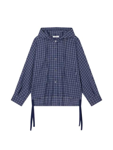 check-pattern drawstring-hem hoodie by TOMBOY