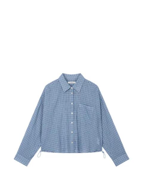check-pattern drawstring-hem shirt by TOMBOY