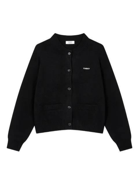 logo-embroidered button-front cardigan by TOMBOY