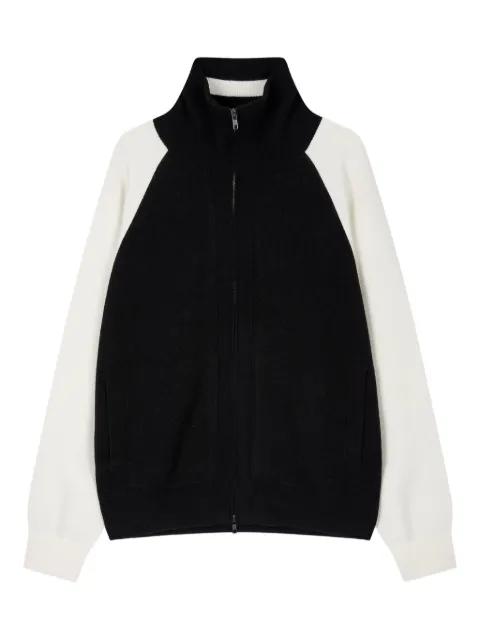 logo-jacquard zip-up cardigan by TOMBOY