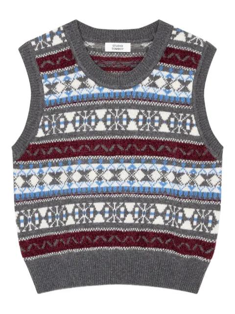 pattern rib knit vest by TOMBOY