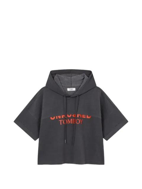 short-sleeved logo-print hoodie by TOMBOY