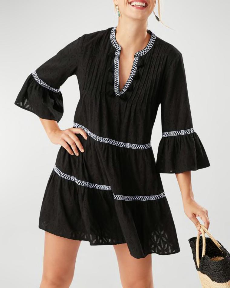 Embroidered Tassel V-Neck Cotton Tunic Dress by TOMMY BAHAMA