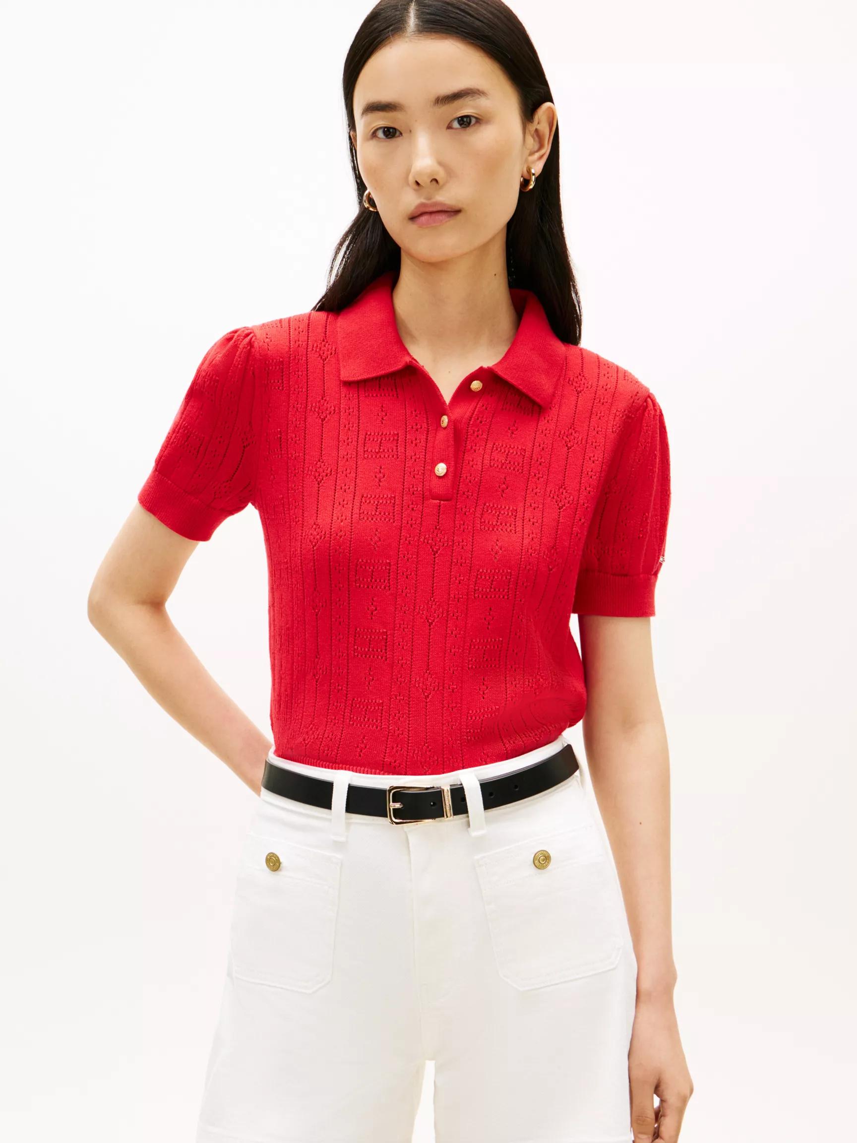 Allover Flag Logo Pointelle Sweater Polo by TOMMY HILFIGER