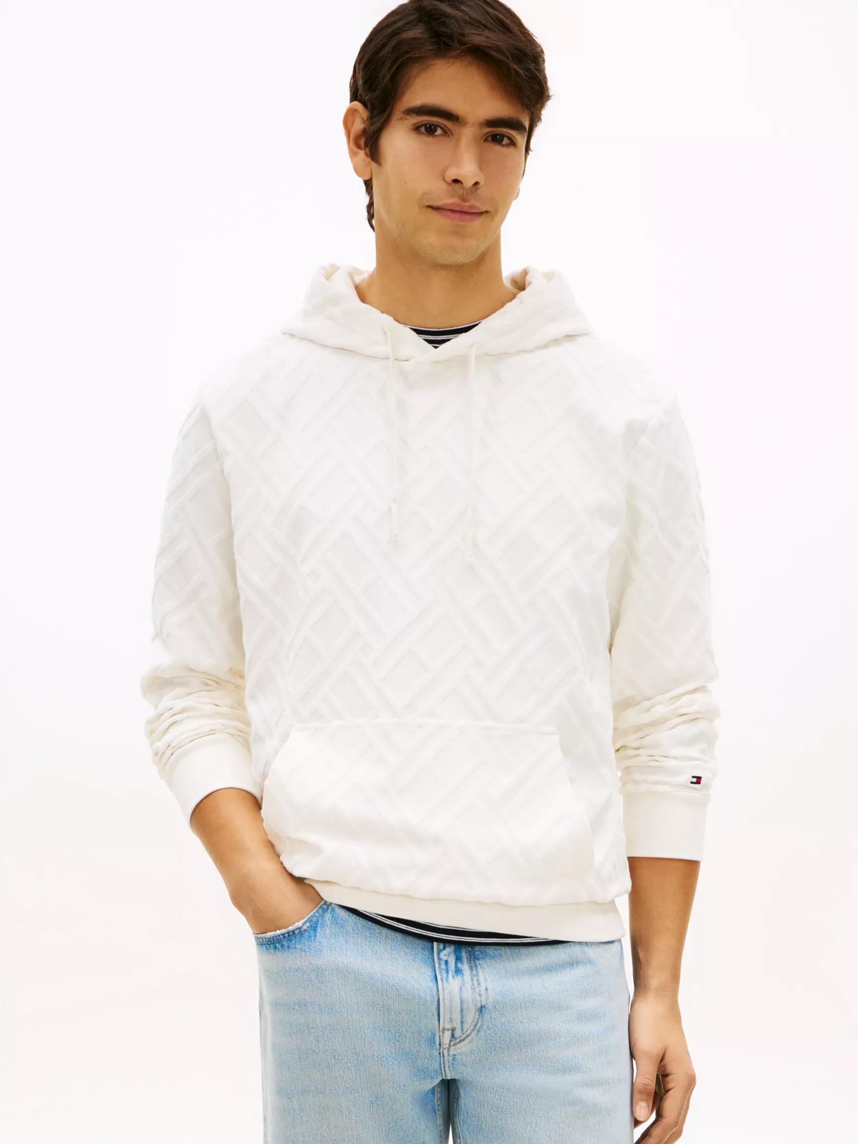 Allover Flag Logo Velour Jacquard Hoodie by TOMMY HILFIGER