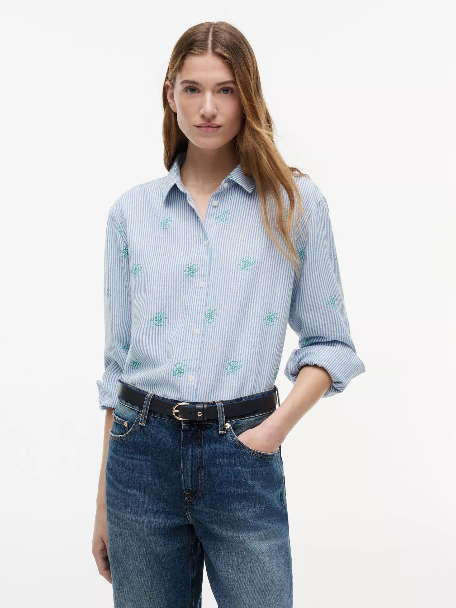 Allover Monogram Linen-Blend Shirt by TOMMY HILFIGER