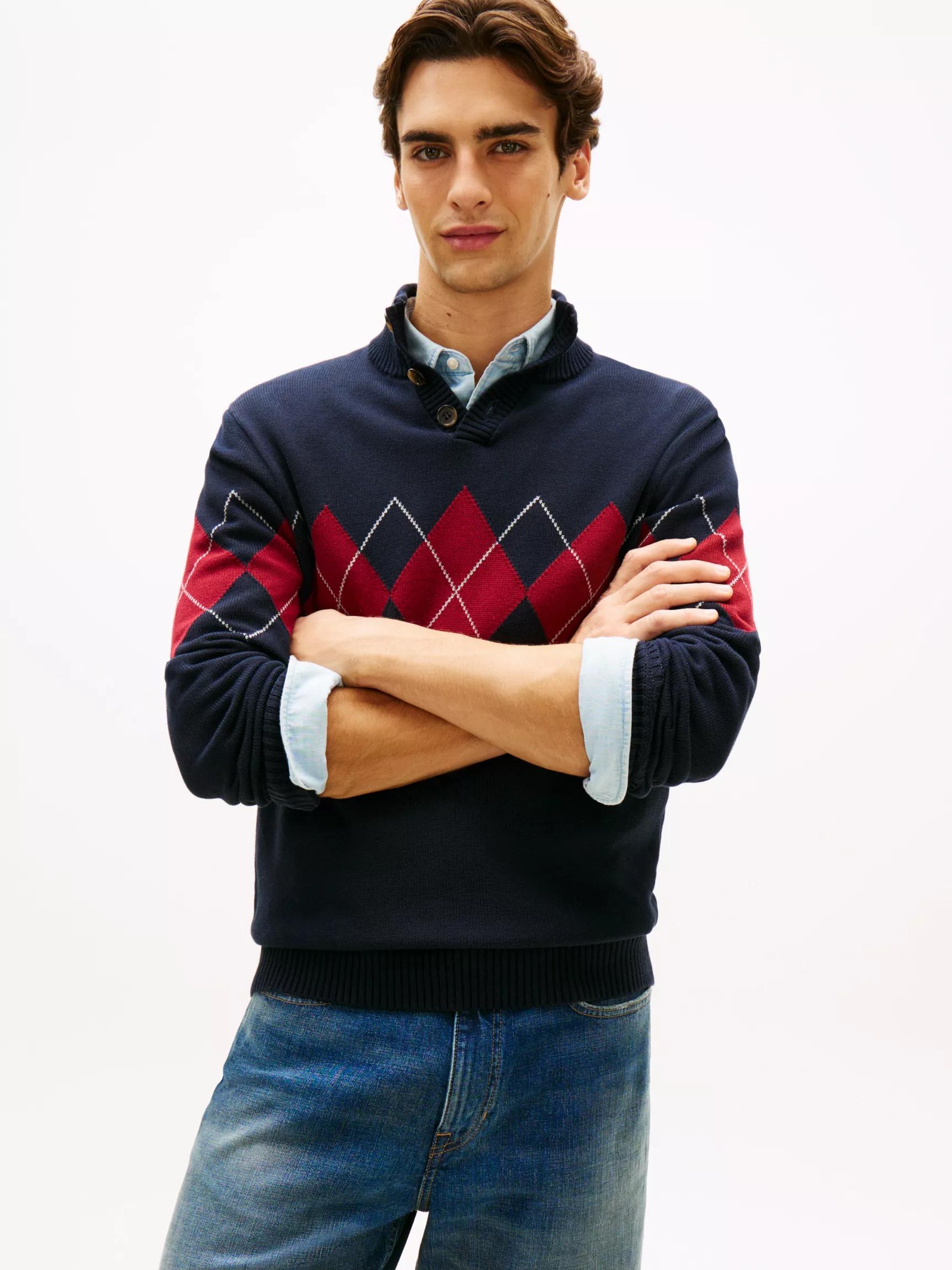 Argyle Quarter-Button Mockneck Sweater by TOMMY HILFIGER