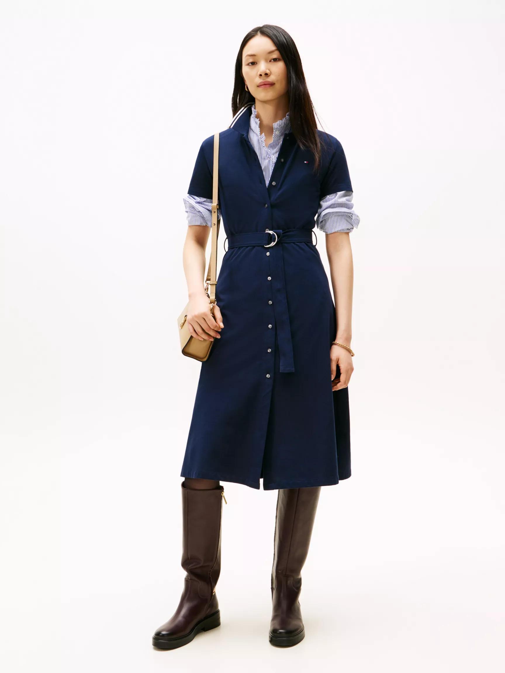 Belted Stretch Pique Polo Midi Dress by TOMMY HILFIGER
