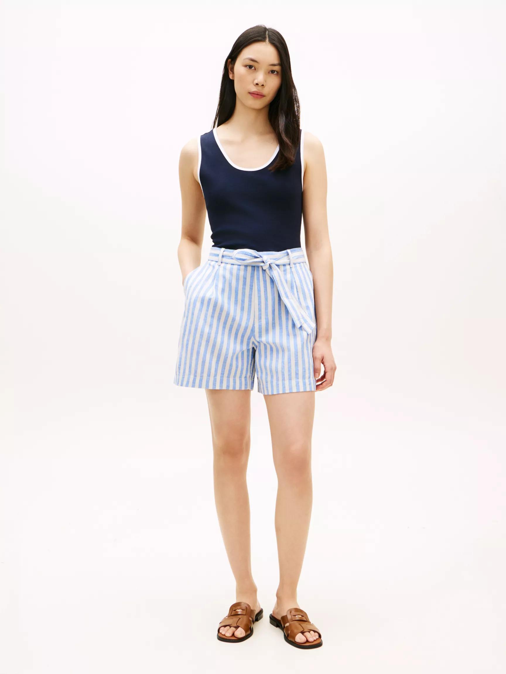 Belted Striped Linen-Blend Short by TOMMY HILFIGER