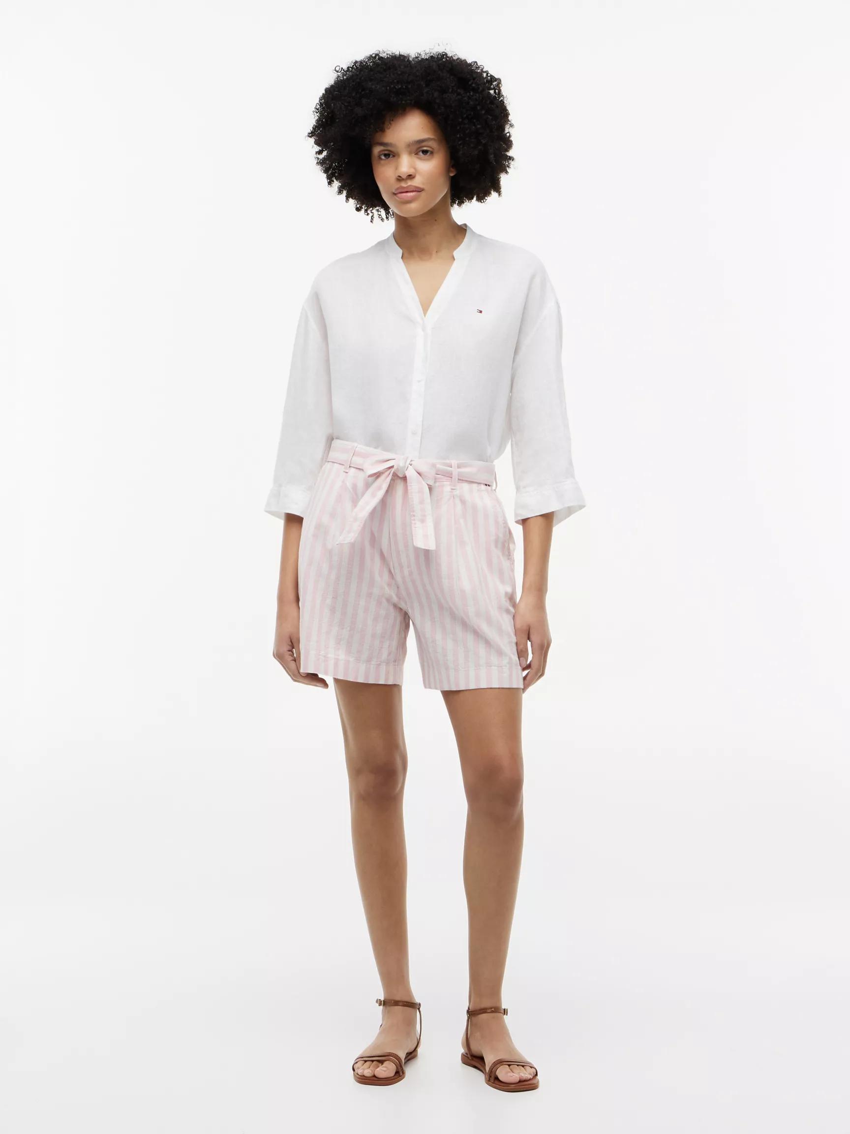 Belted Striped Linen-Blend Short by TOMMY HILFIGER