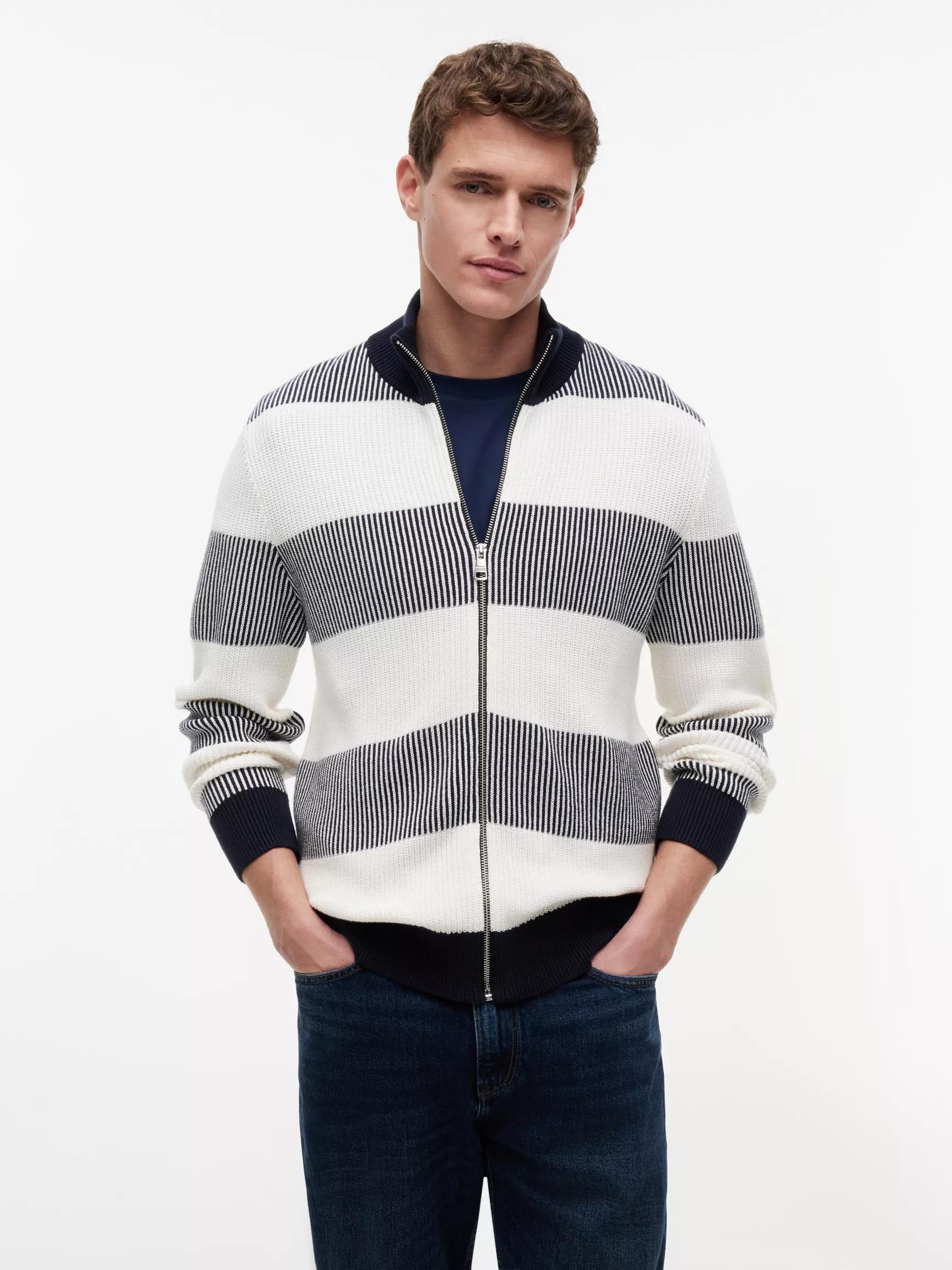 Block Stripe Zip Cardigan by TOMMY HILFIGER