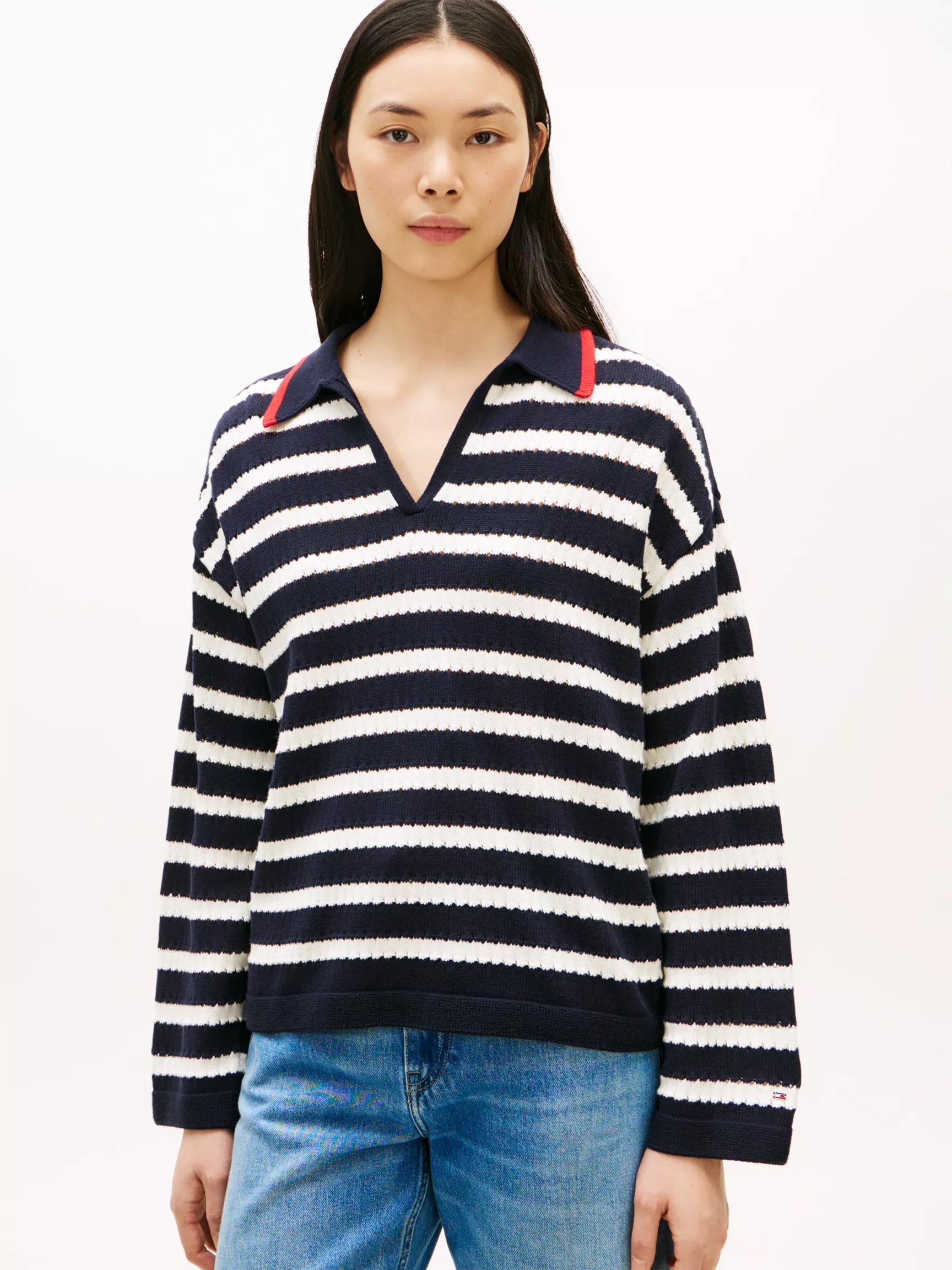 Breton Stripe Pointelle Sweater Polo by TOMMY HILFIGER