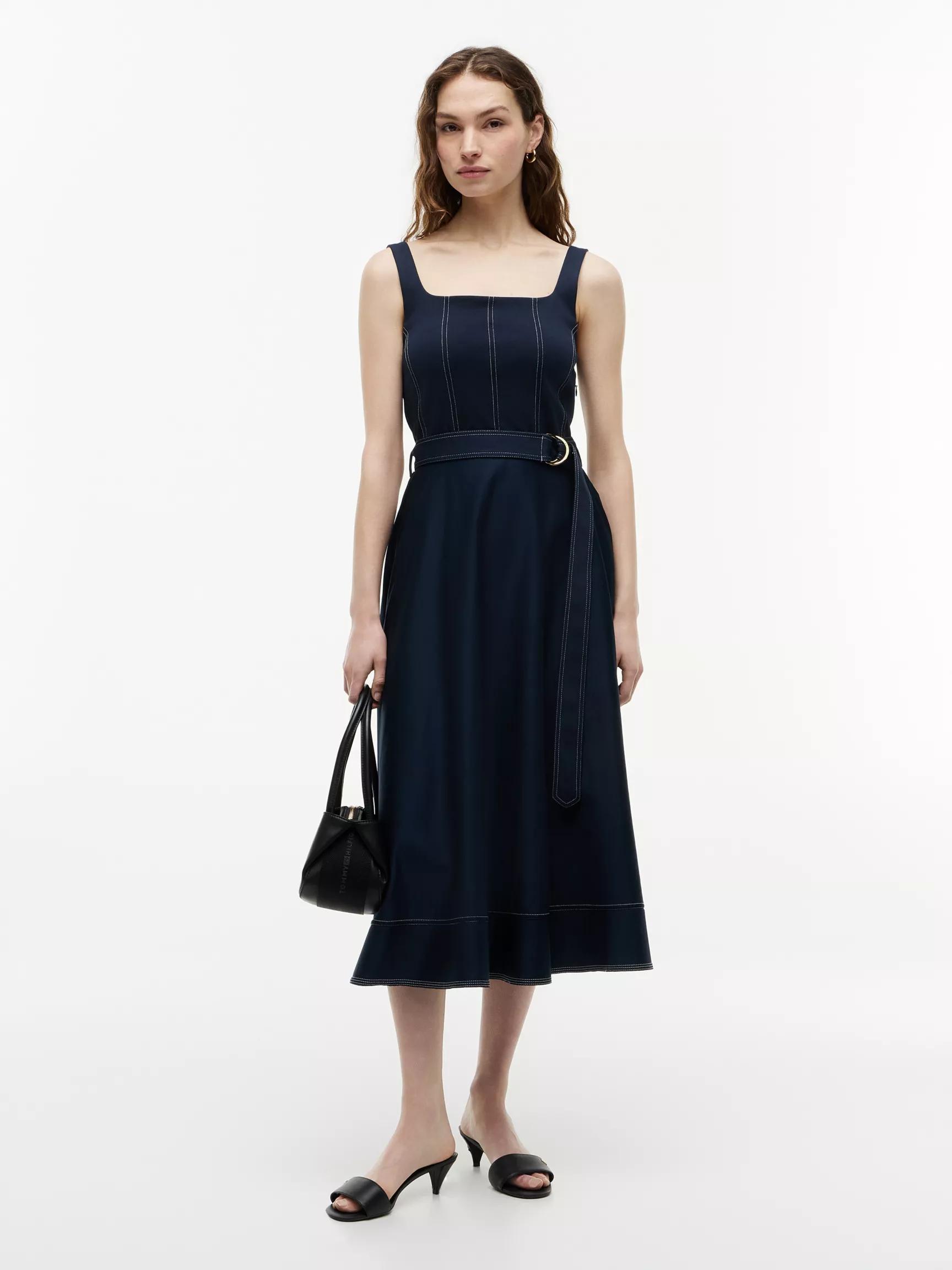 Contrast Stitch Belted Midi Dress by TOMMY HILFIGER