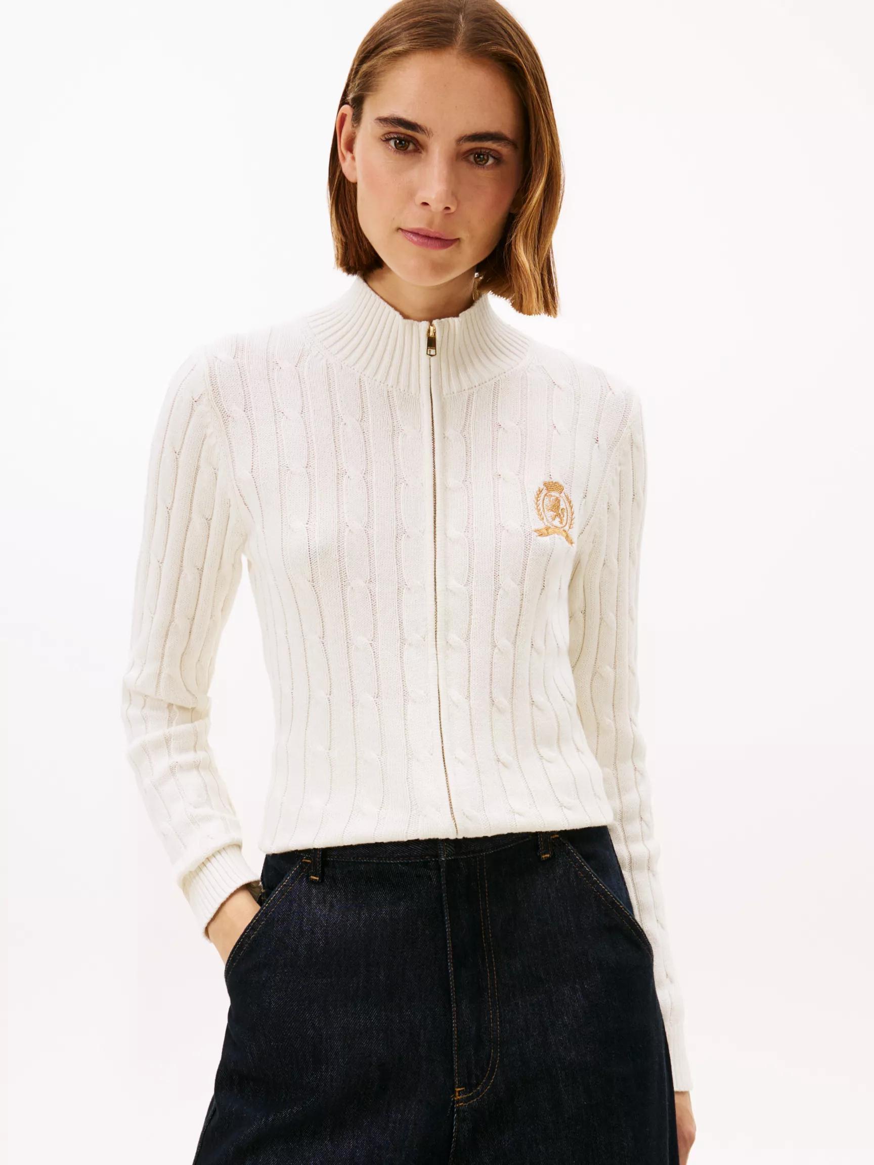 Crest Logo Cable Knit Zip Cardigan by TOMMY HILFIGER