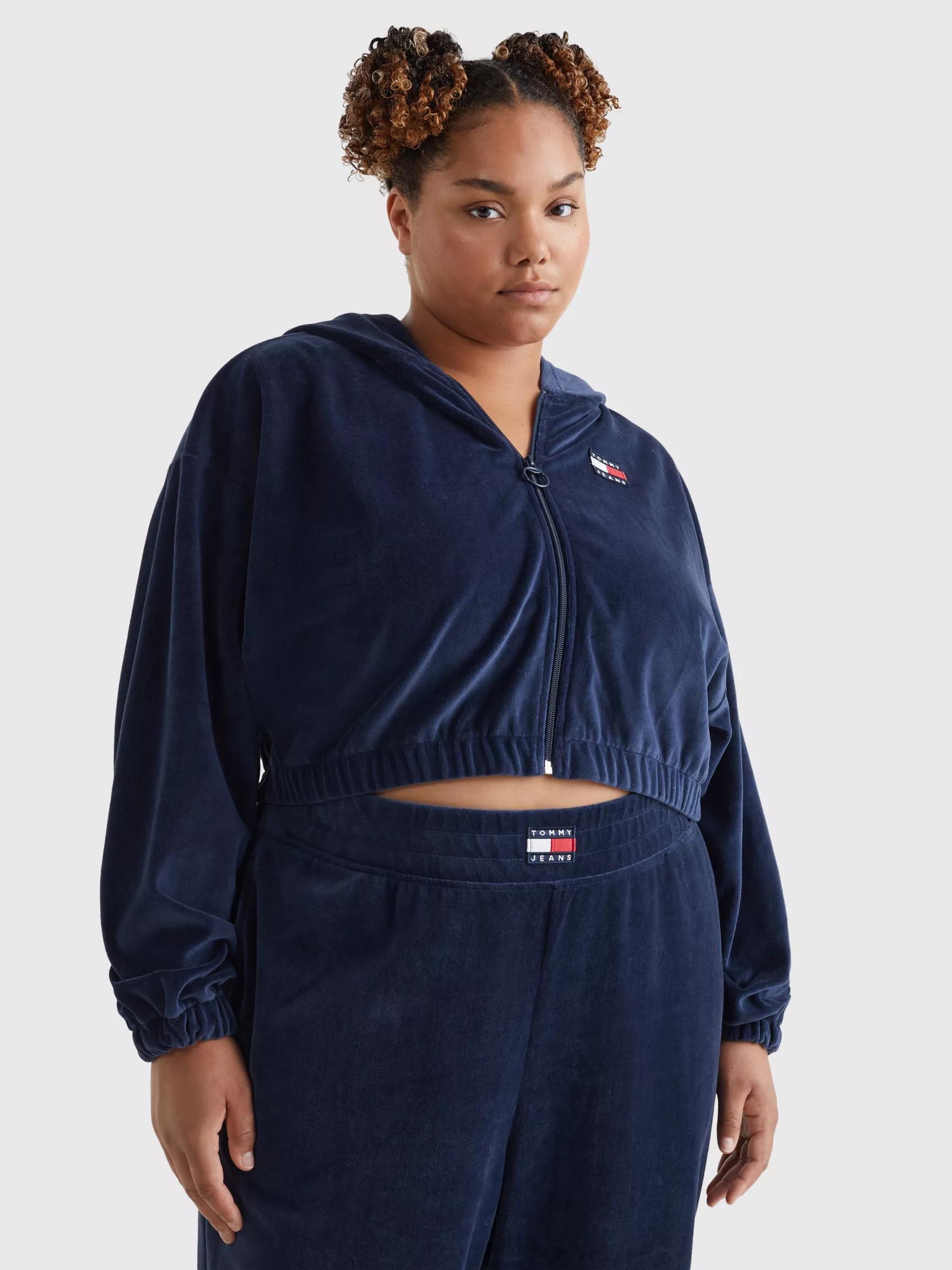 Curve Velour Badge Cropped Zip Hoodie by TOMMY HILFIGER