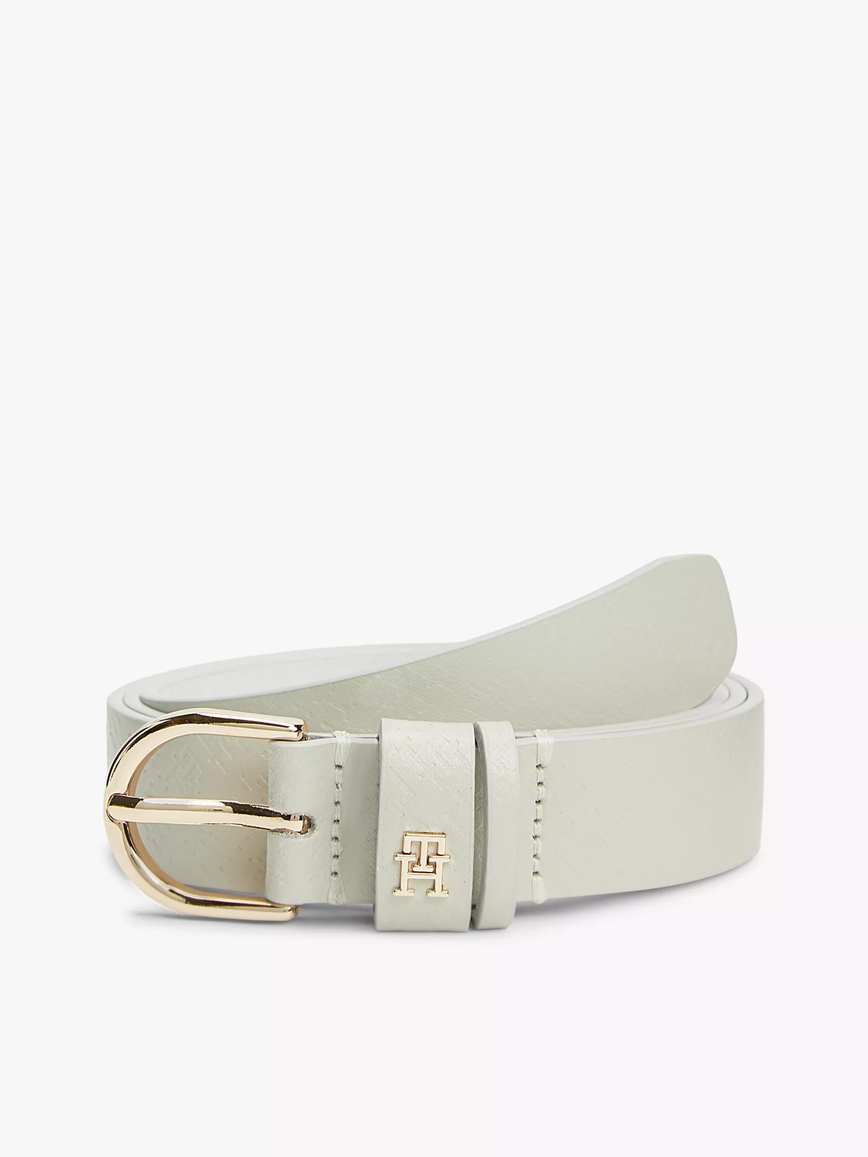 Debossed Monogram Slim Leather Belt by TOMMY HILFIGER