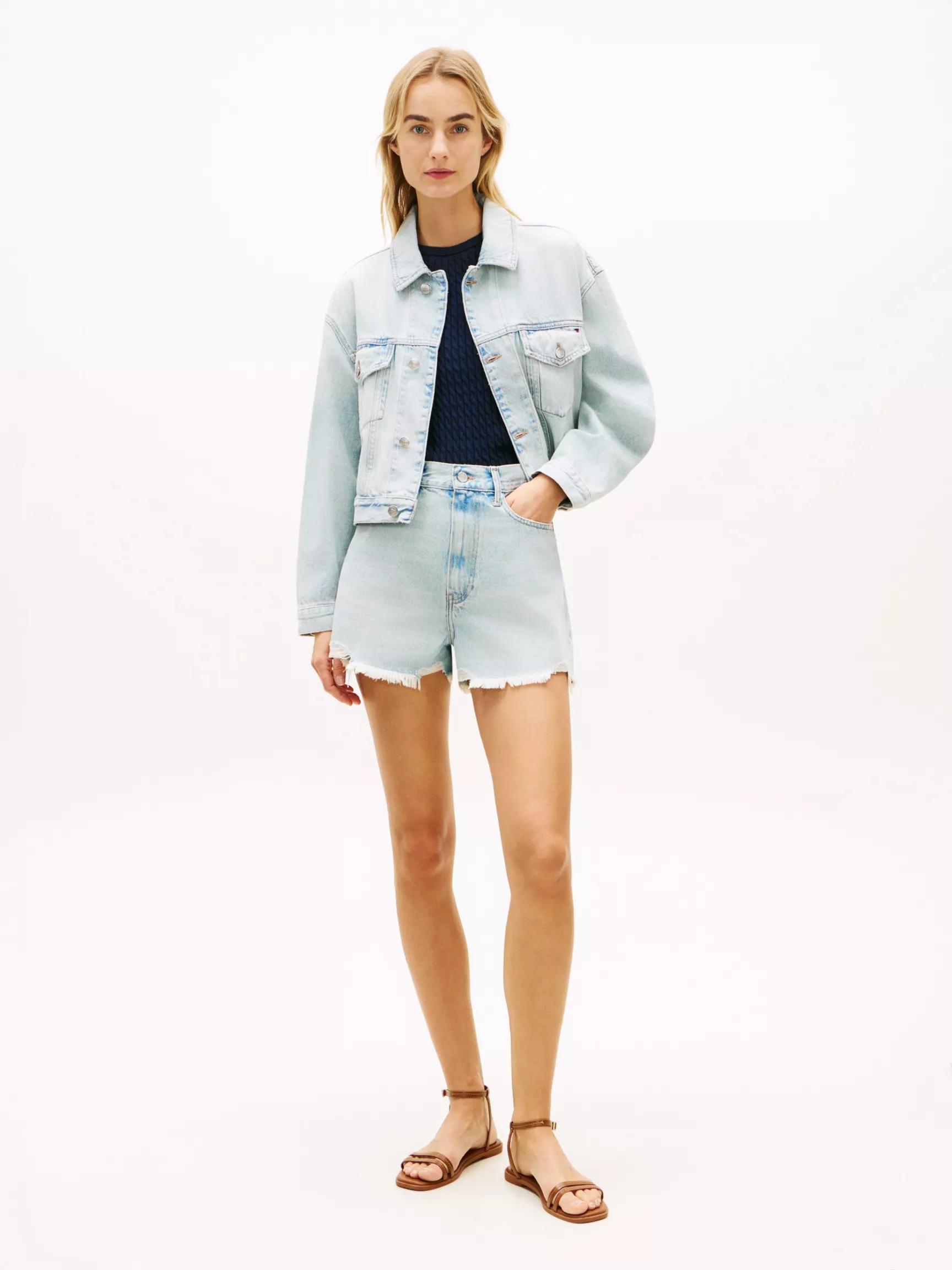 Distressed High-Rise Wide Denim Short by TOMMY HILFIGER