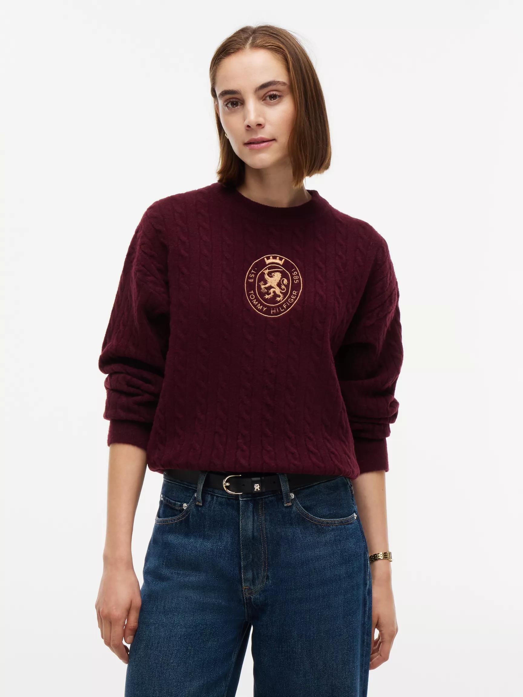 Embroidered Crest Cable Knit Sweater by TOMMY HILFIGER