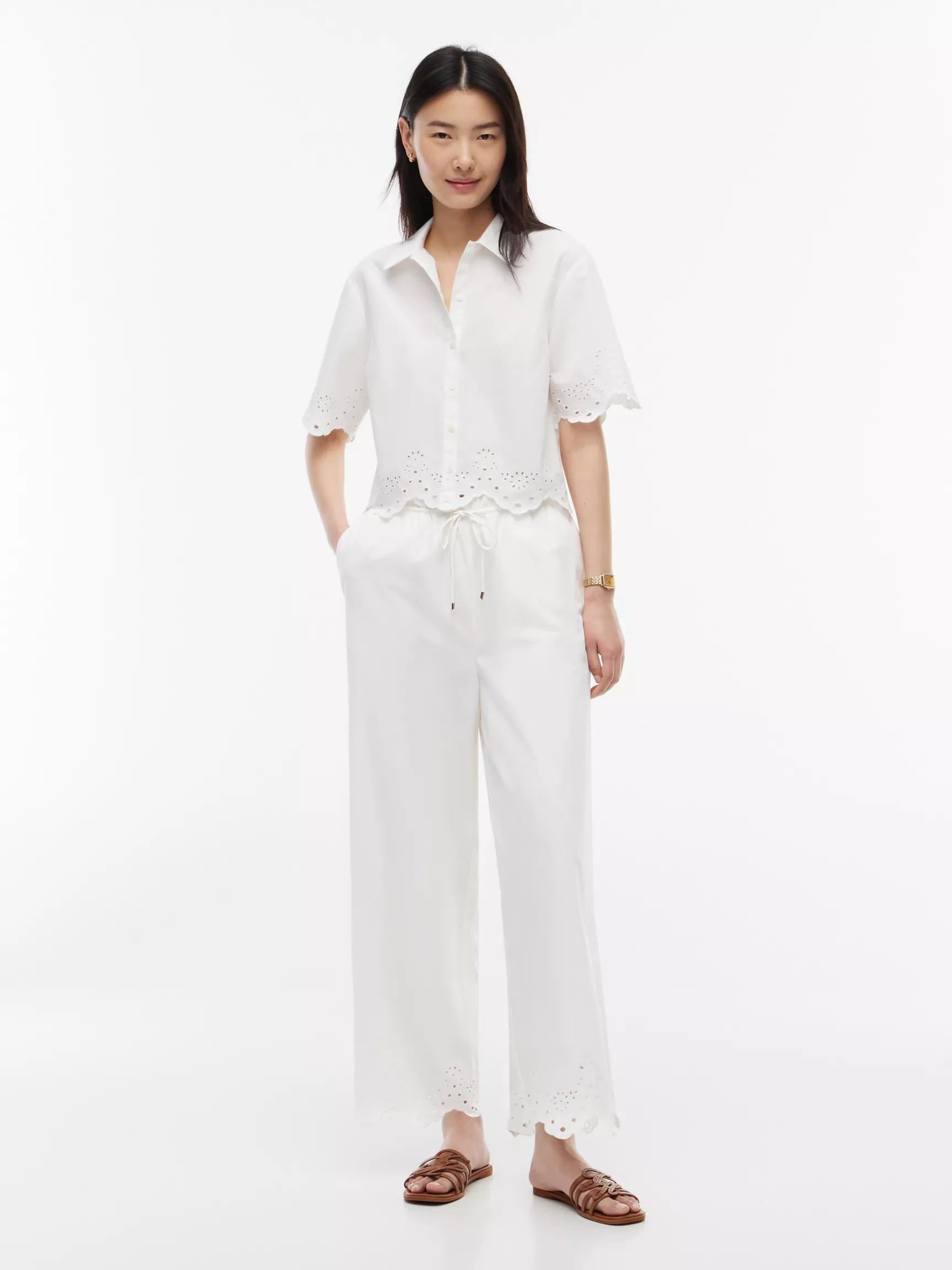 Embroidered Eyelet Cropped Pull-On Pant by TOMMY HILFIGER