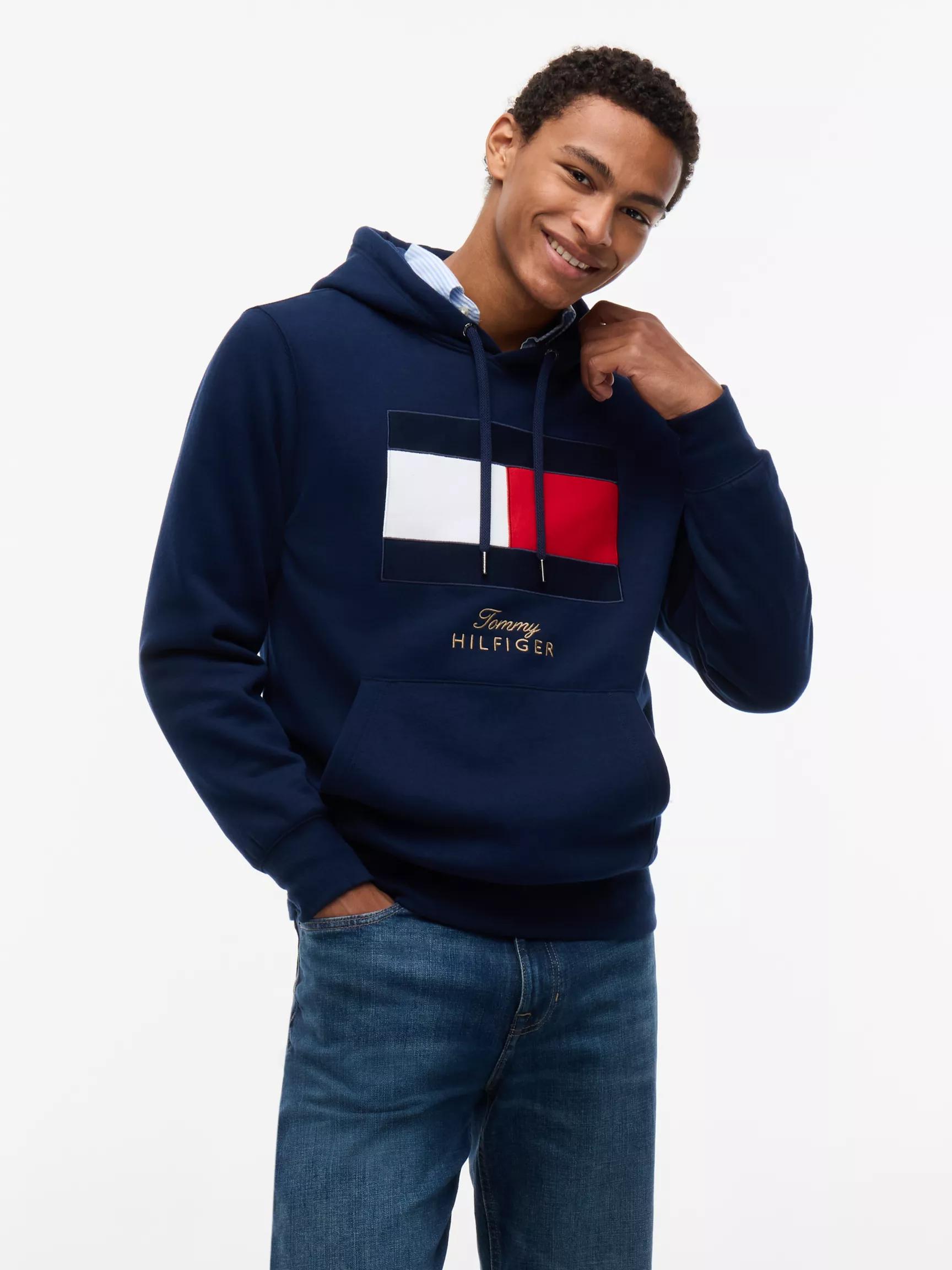 Embroidered Flag Logo Fleece Hoodie by TOMMY HILFIGER