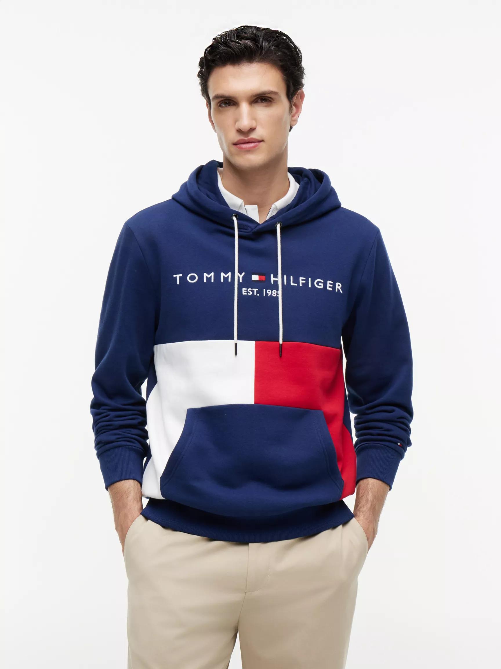 Embroidered Tommy Logo Colorblock Hoodie by TOMMY HILFIGER
