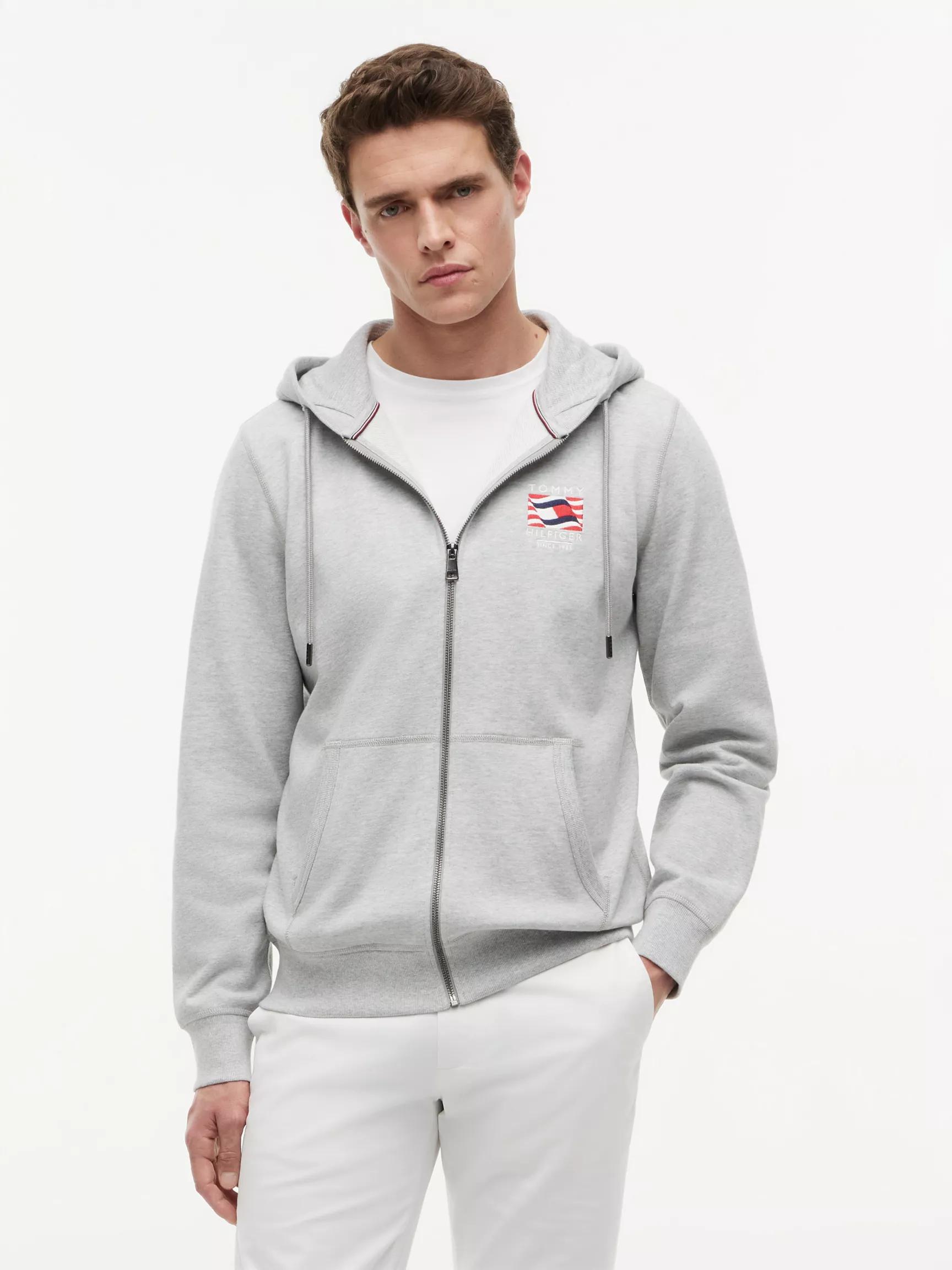 Embroidered Wavy Flag Logo Zip Hoodie by TOMMY HILFIGER
