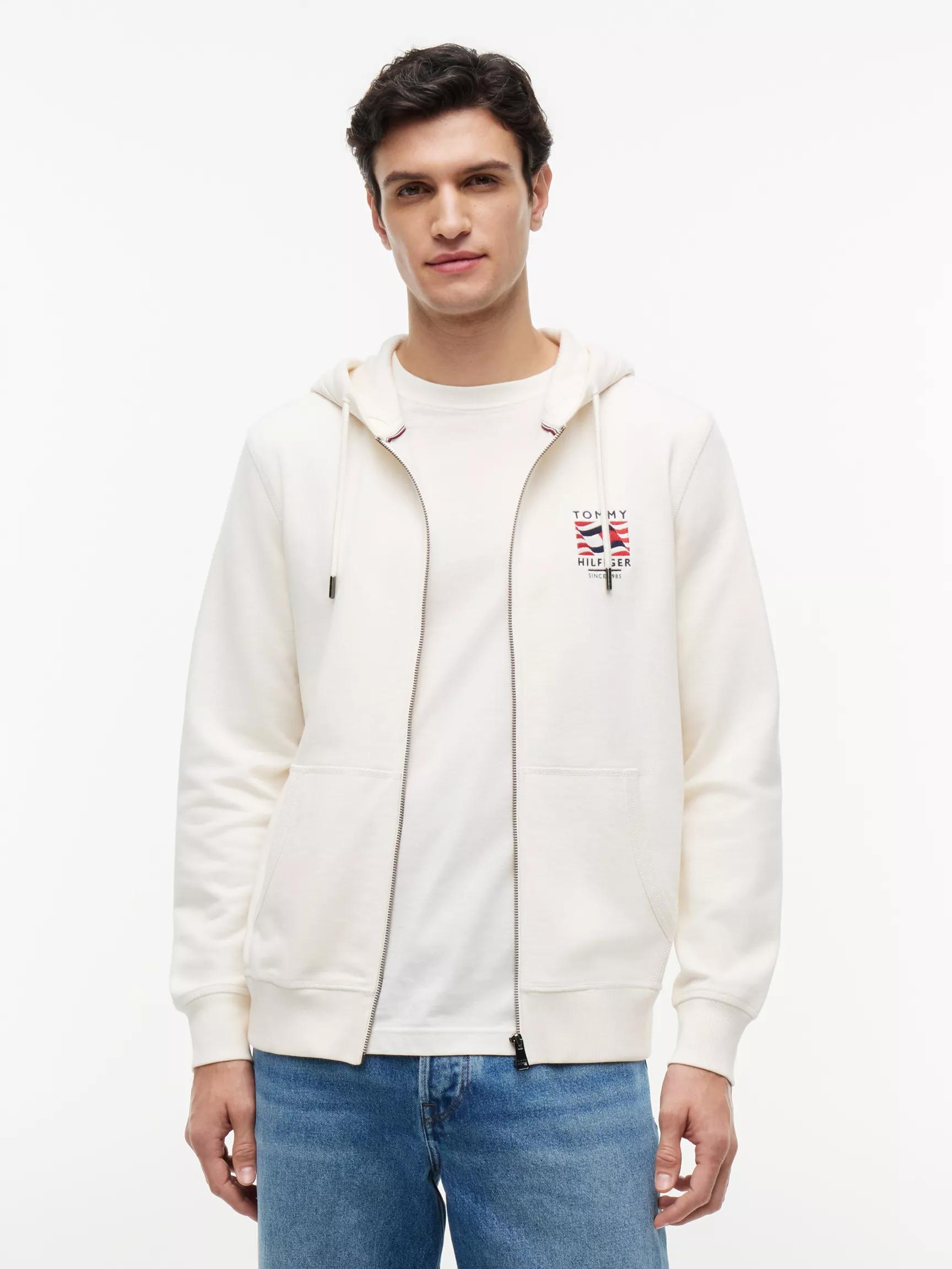 Embroidered Wavy Flag Logo Zip Hoodie by TOMMY HILFIGER