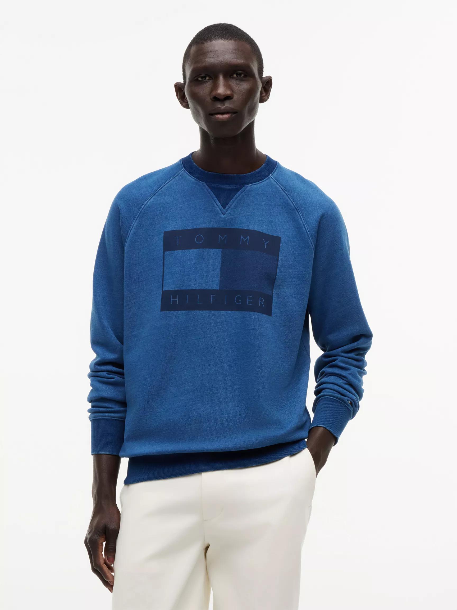 Flag Logo Indigo-Dyed Raglan Sweatshirt by TOMMY HILFIGER