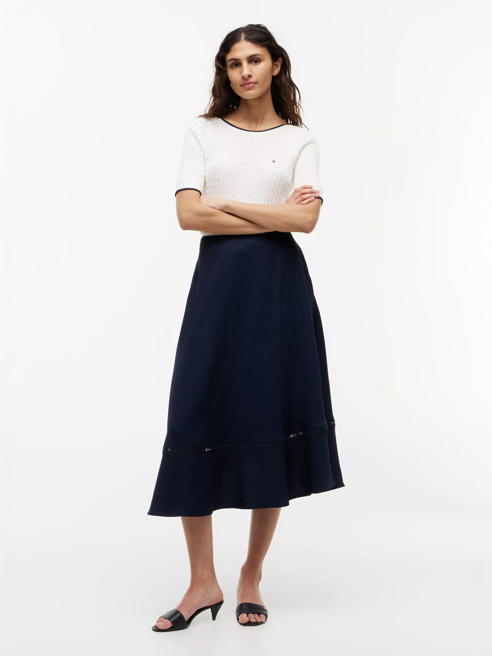 Flag Logo Trim Midi Skirt by TOMMY HILFIGER