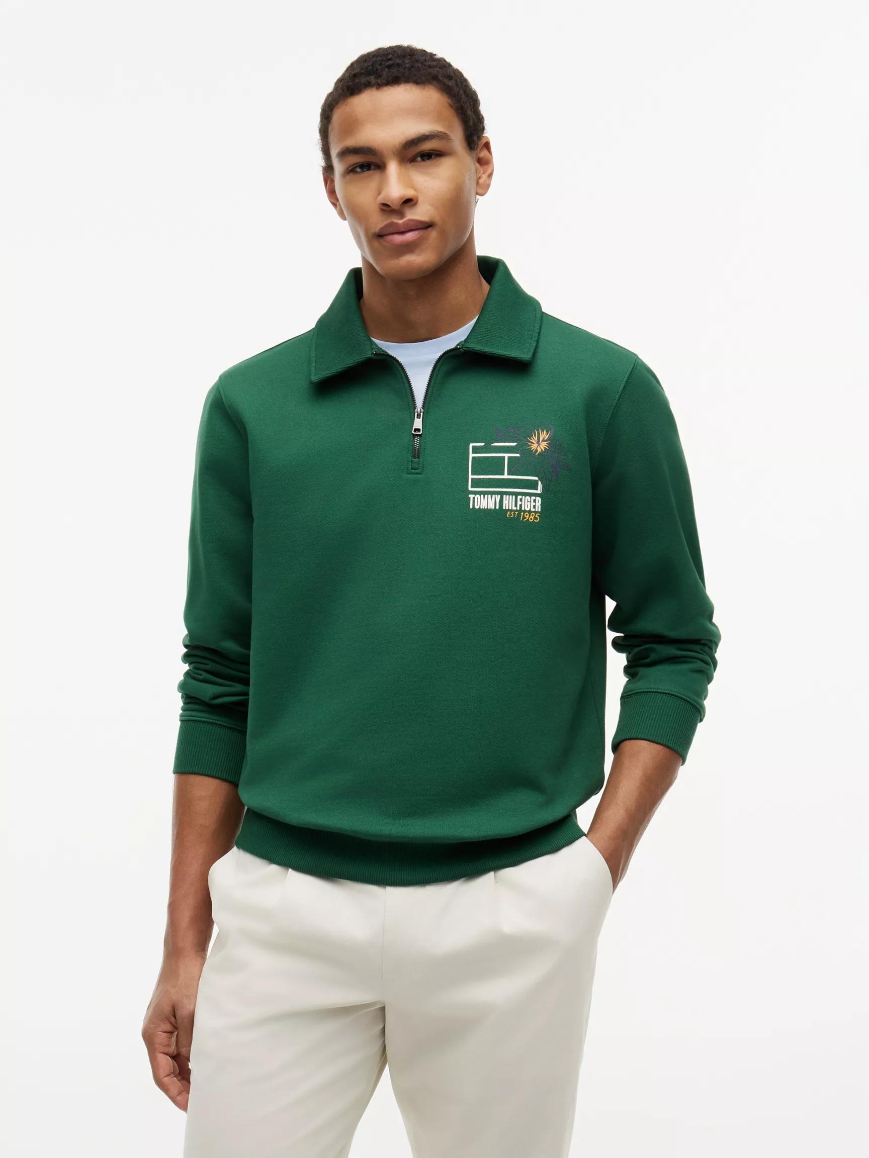 Floral Logo Quarter-Zip Polo Sweatshirt by TOMMY HILFIGER