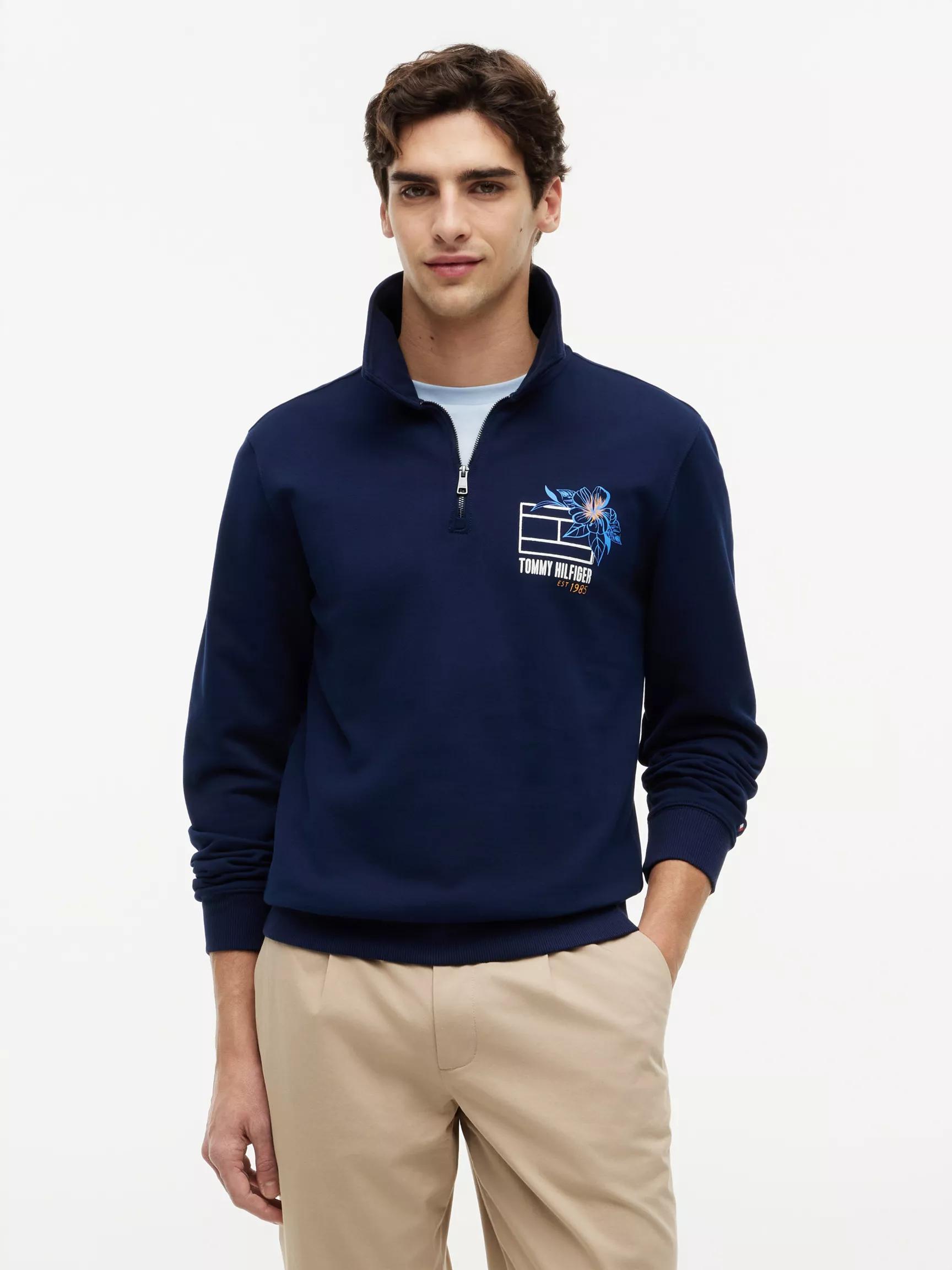 Floral Logo Quarter-Zip Polo Sweatshirt by TOMMY HILFIGER