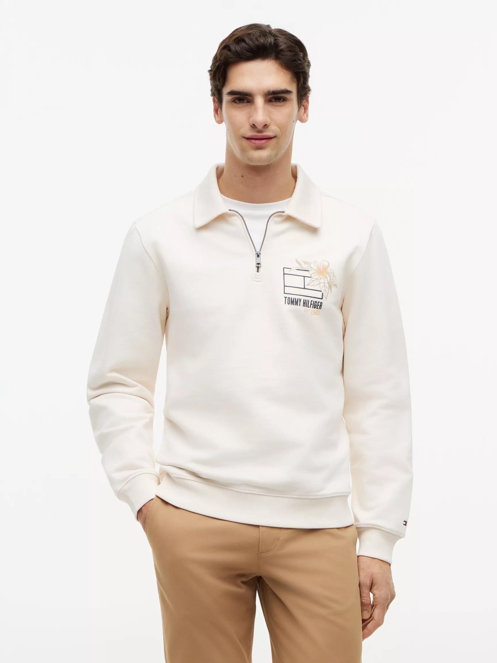 Floral Logo Quarter-Zip Polo Sweatshirt by TOMMY HILFIGER