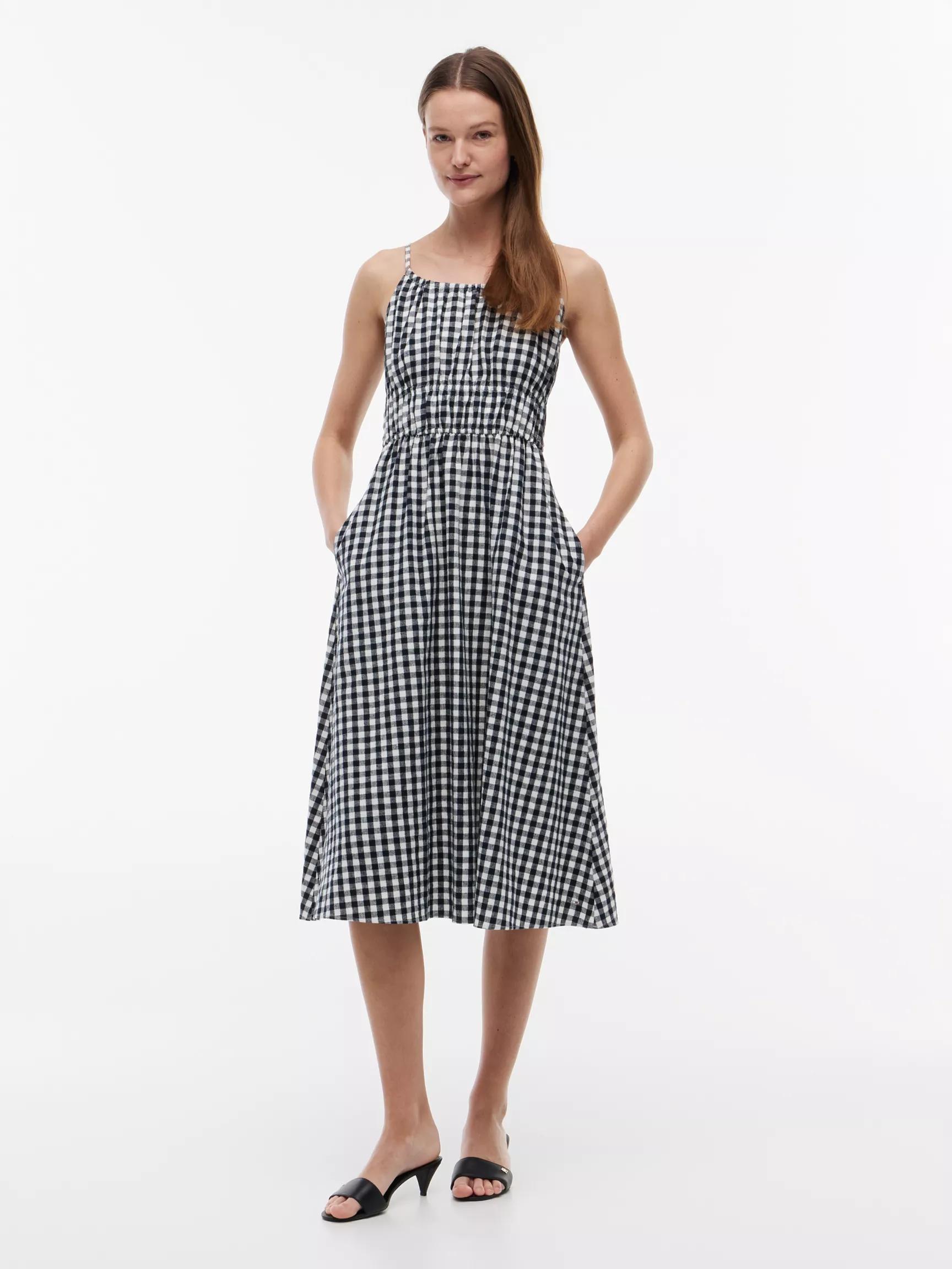 Gingham Shirred Linen-Blend Midi Dress by TOMMY HILFIGER