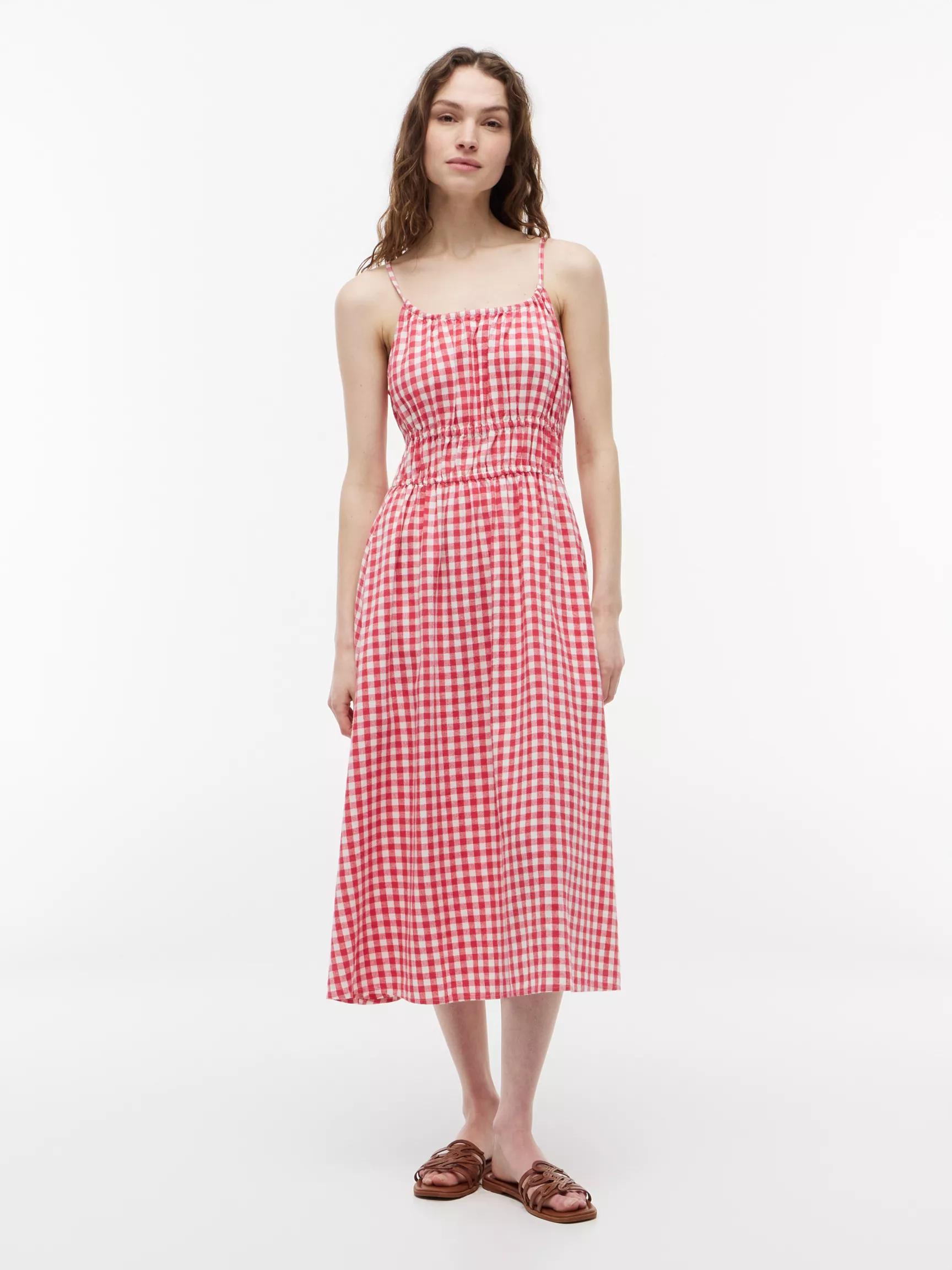 Gingham Shirred Linen-Blend Midi Dress by TOMMY HILFIGER