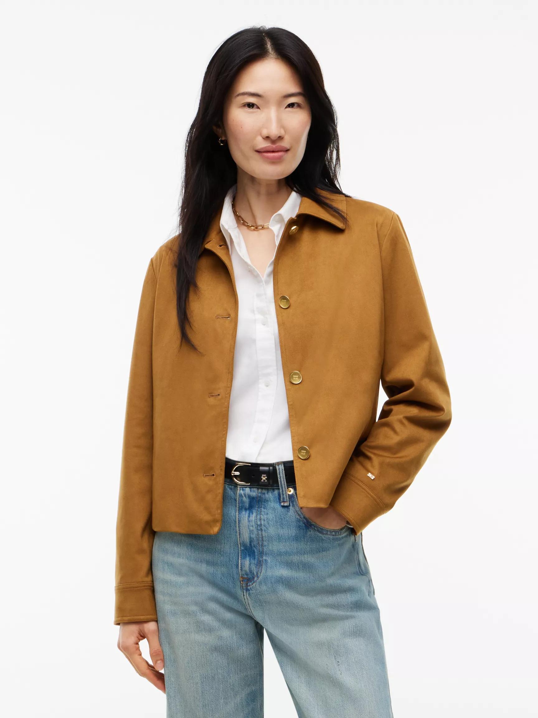 Gold-Button Faux Suede Jacket by TOMMY HILFIGER