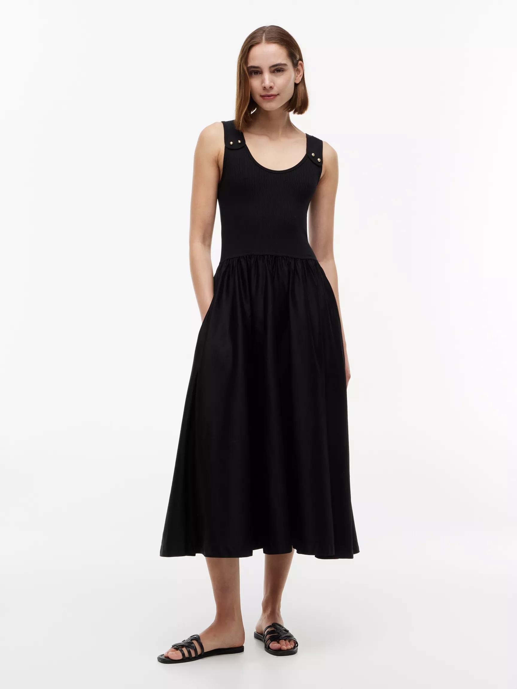Gold-Button Mixed-Media Tank Dress by TOMMY HILFIGER