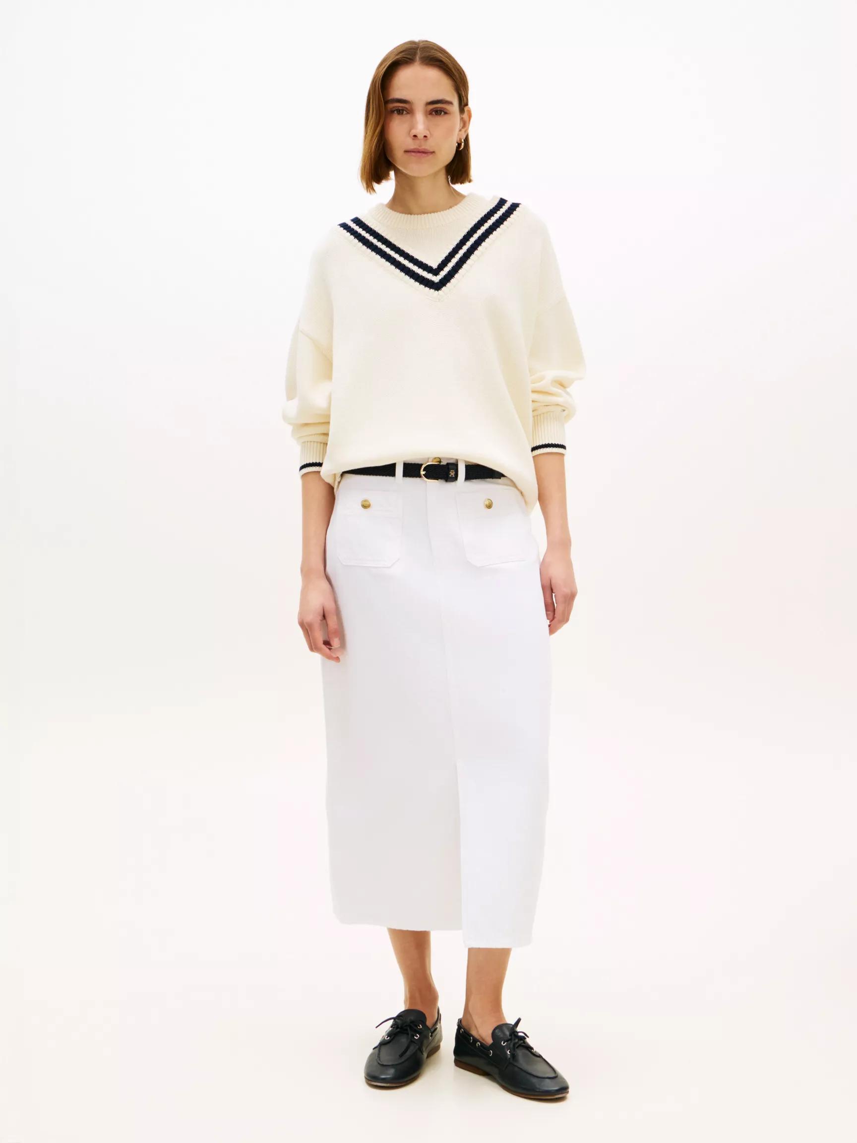 Gold-Button Pocket Denim Midi Skirt by TOMMY HILFIGER