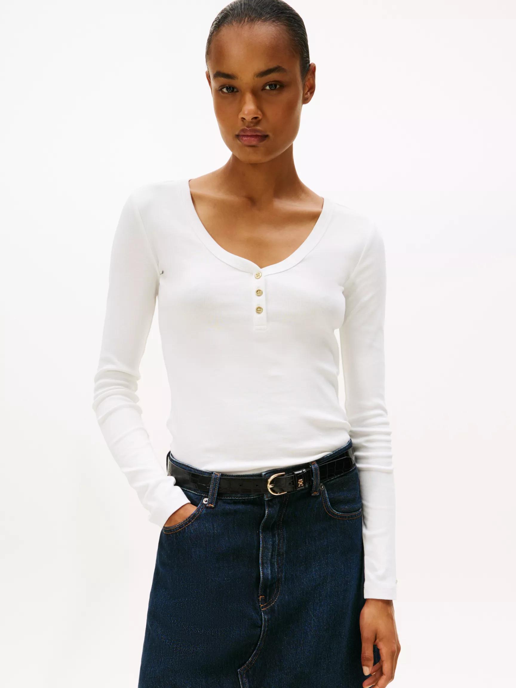 Gold-Button Scoop Neck Henley by TOMMY HILFIGER