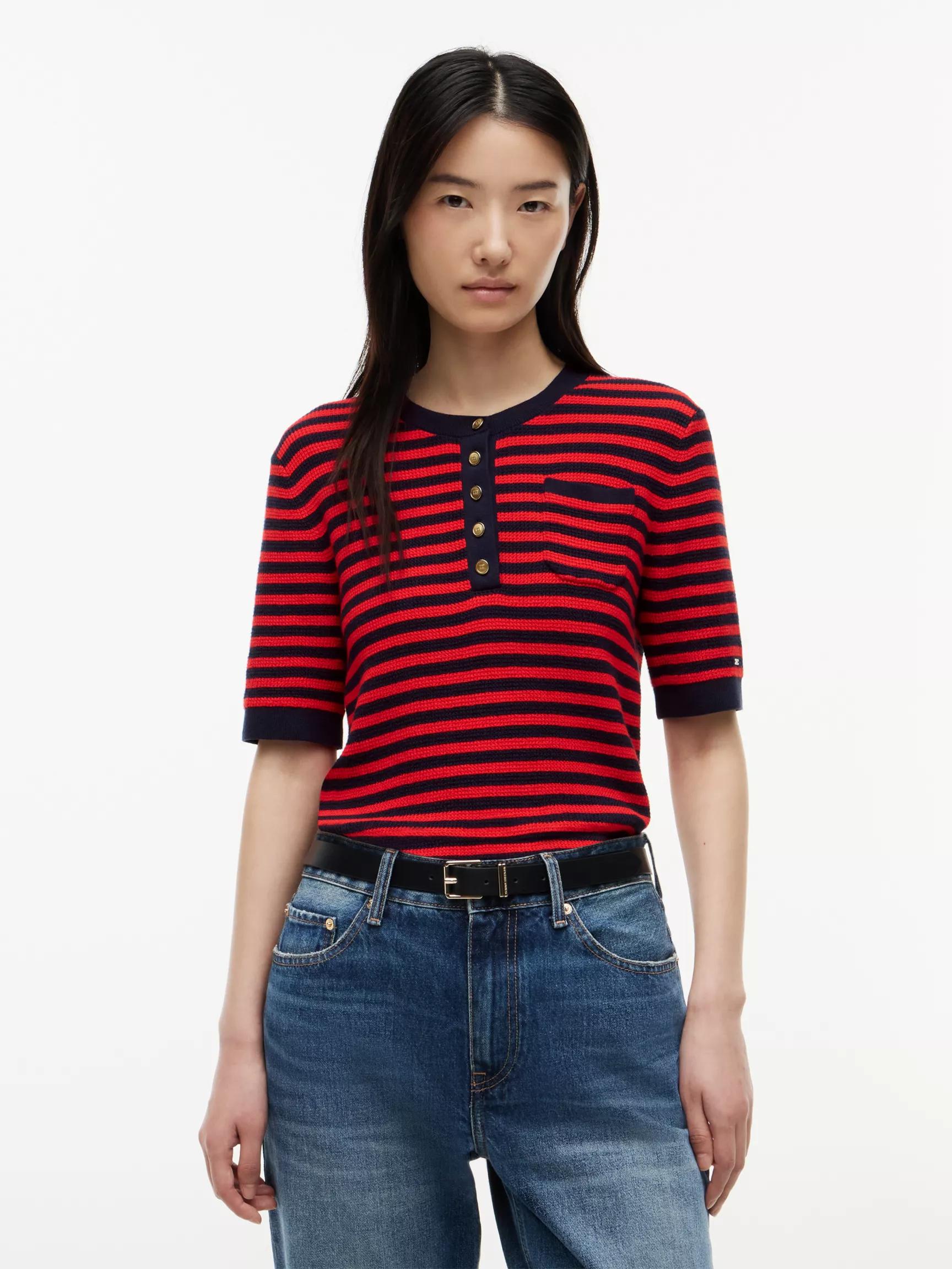 Gold-Button Striped Henley Sweater by TOMMY HILFIGER