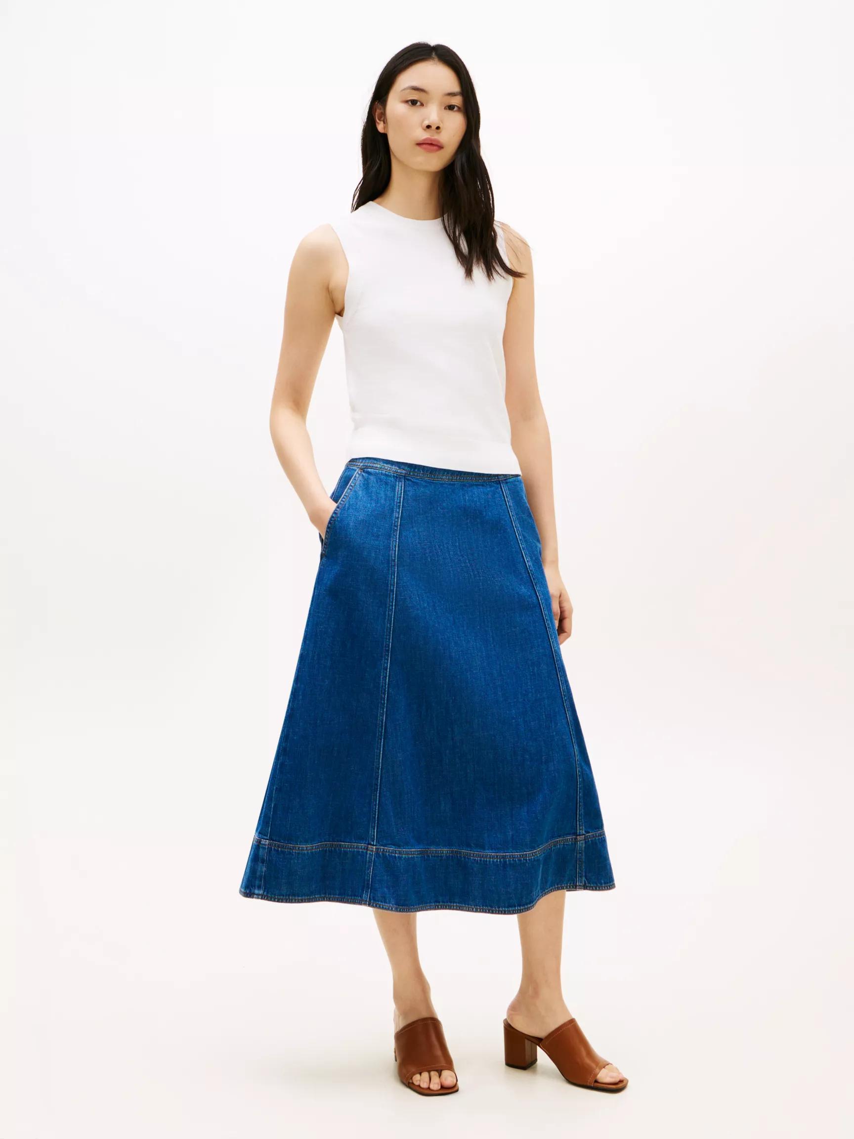 High-Rise Flared Denim Midi Skirt by TOMMY HILFIGER