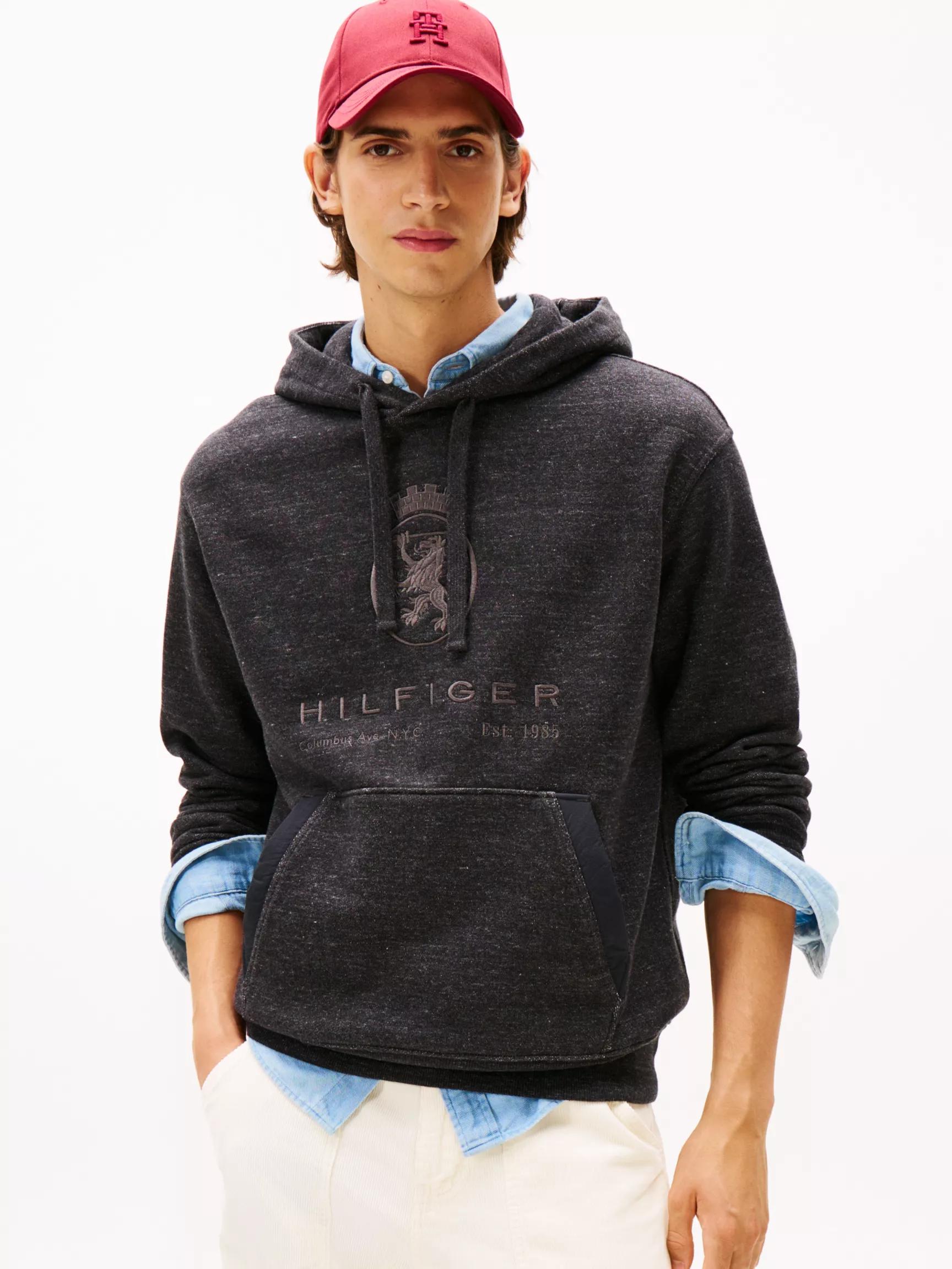 Hilfiger Crest Logo Heathered Hoodie by TOMMY HILFIGER