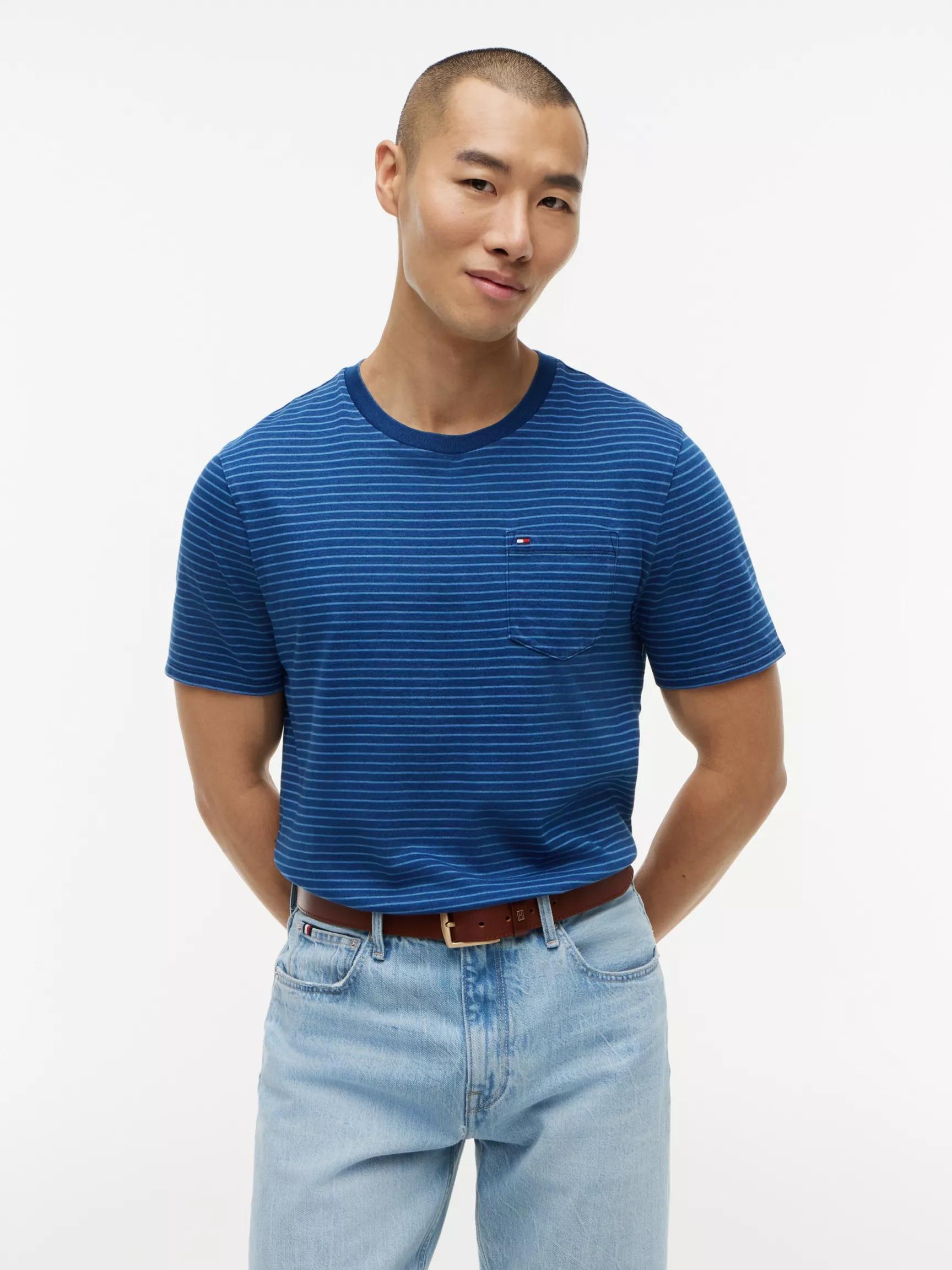 Indigo-Dyed Striped Pocket T-Shirt by TOMMY HILFIGER