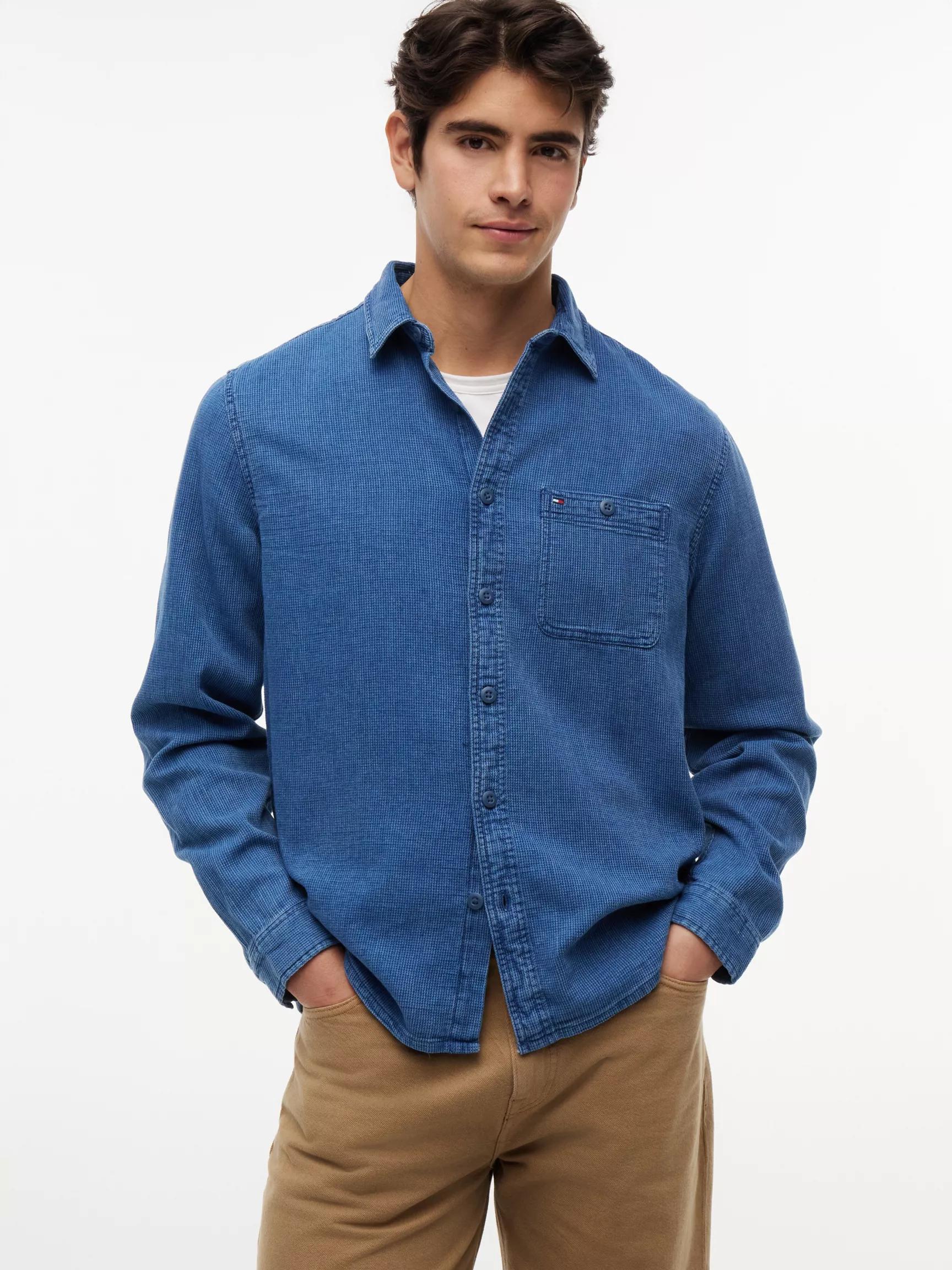 Indigo-Dyed Waffle Denim Shirt by TOMMY HILFIGER
