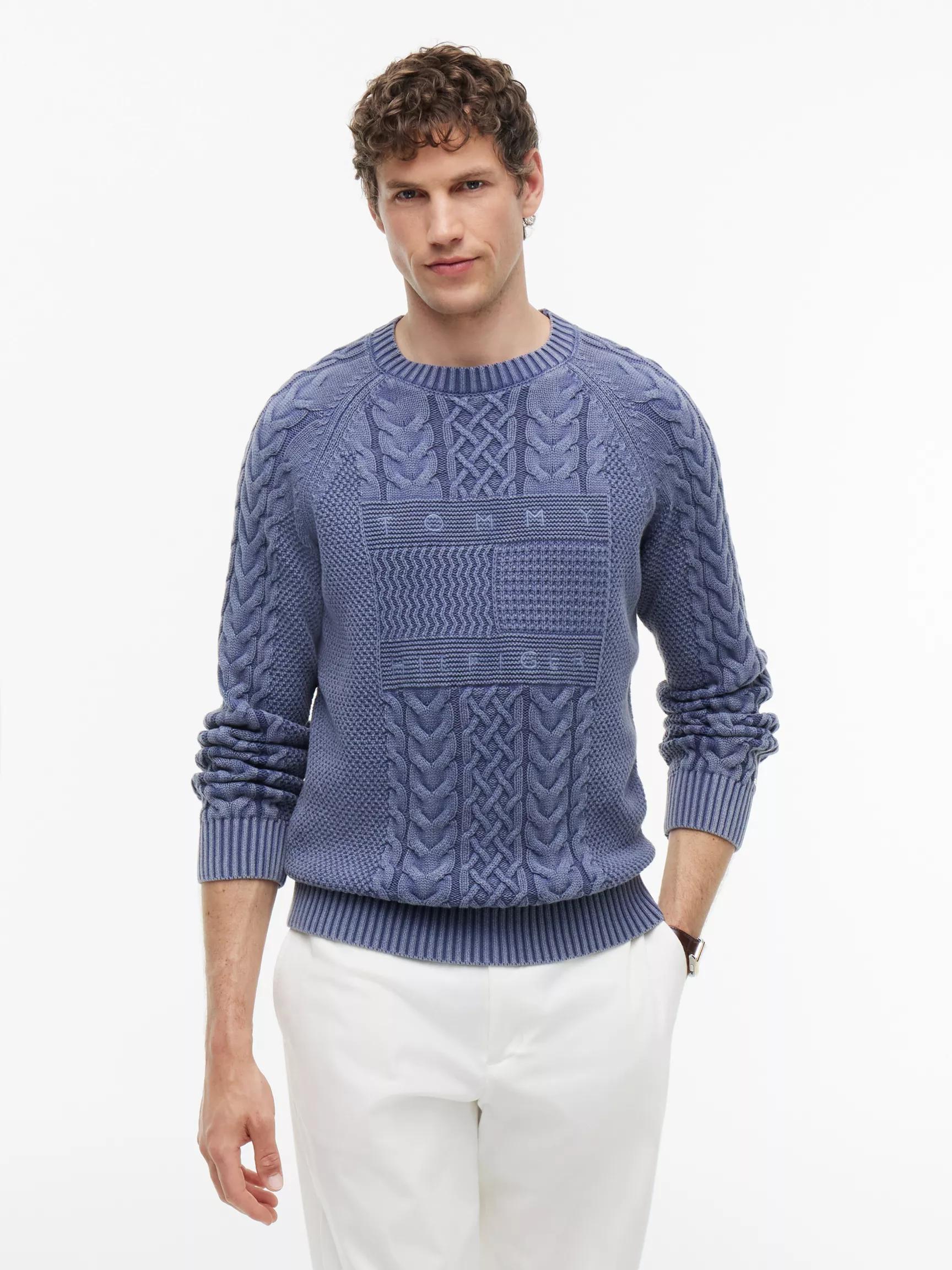 Indigo Flag Logo Cable Knit Sweater by TOMMY HILFIGER