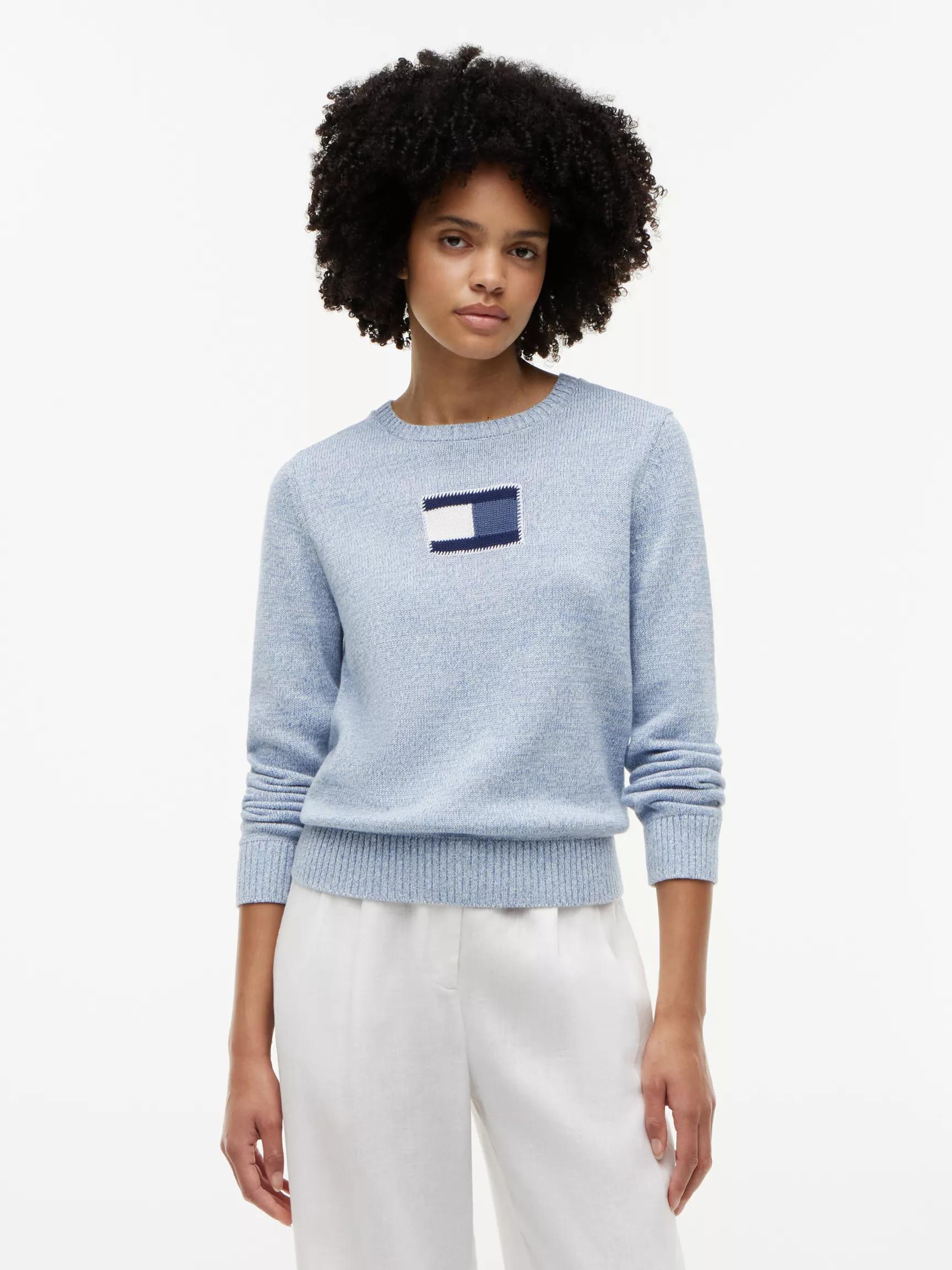 Intarsia Flag Logo Crewneck Sweater by TOMMY HILFIGER