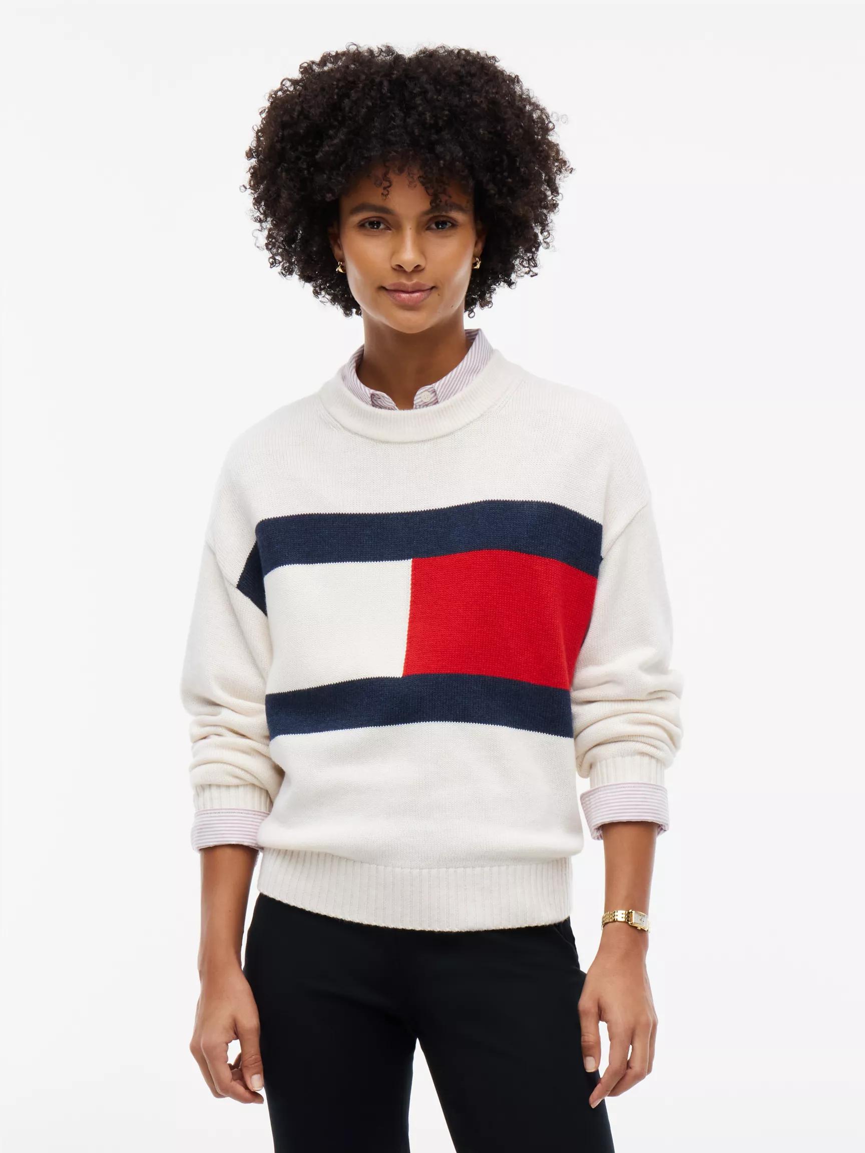 Intarsia Flag Logo Crewneck Sweater by TOMMY HILFIGER