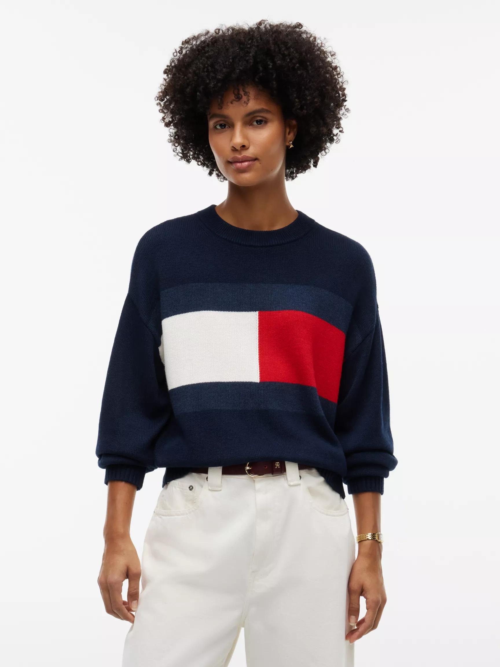 Intarsia Flag Logo Crewneck Sweater by TOMMY HILFIGER