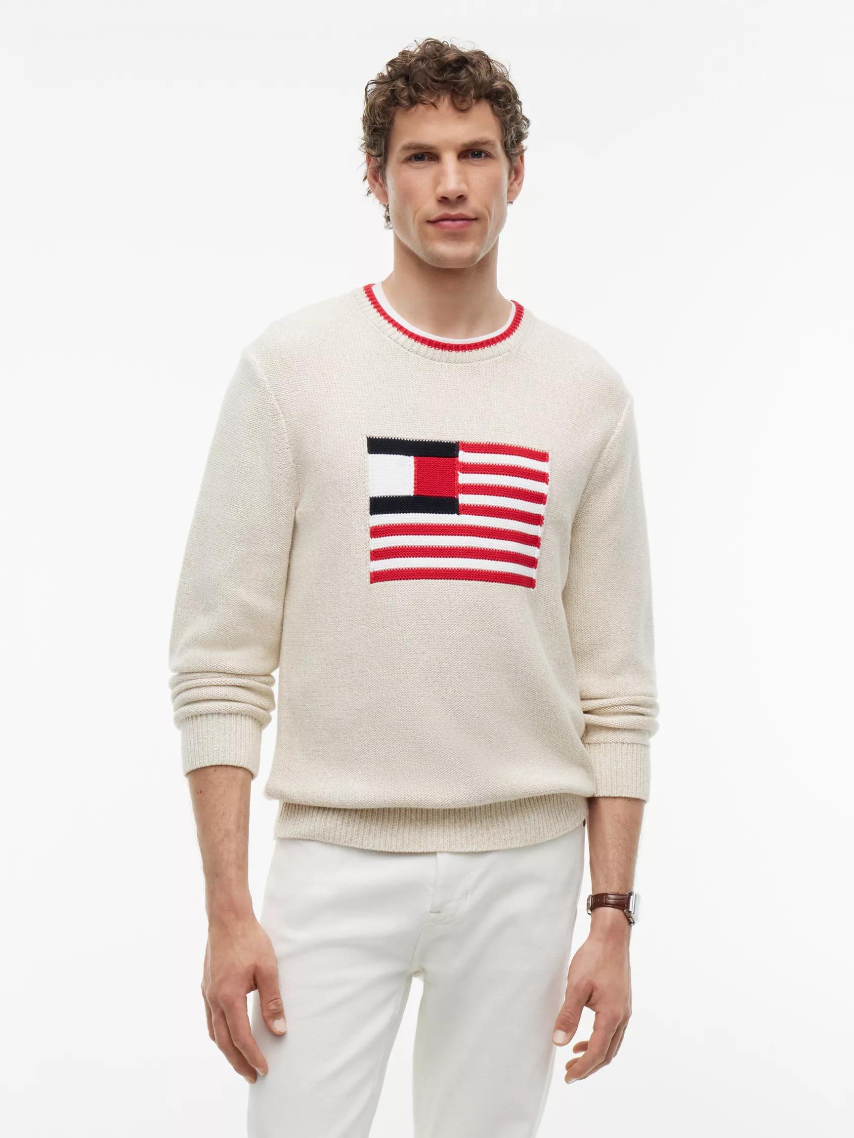 Intarsia Flag Logo Heathered Sweater by TOMMY HILFIGER