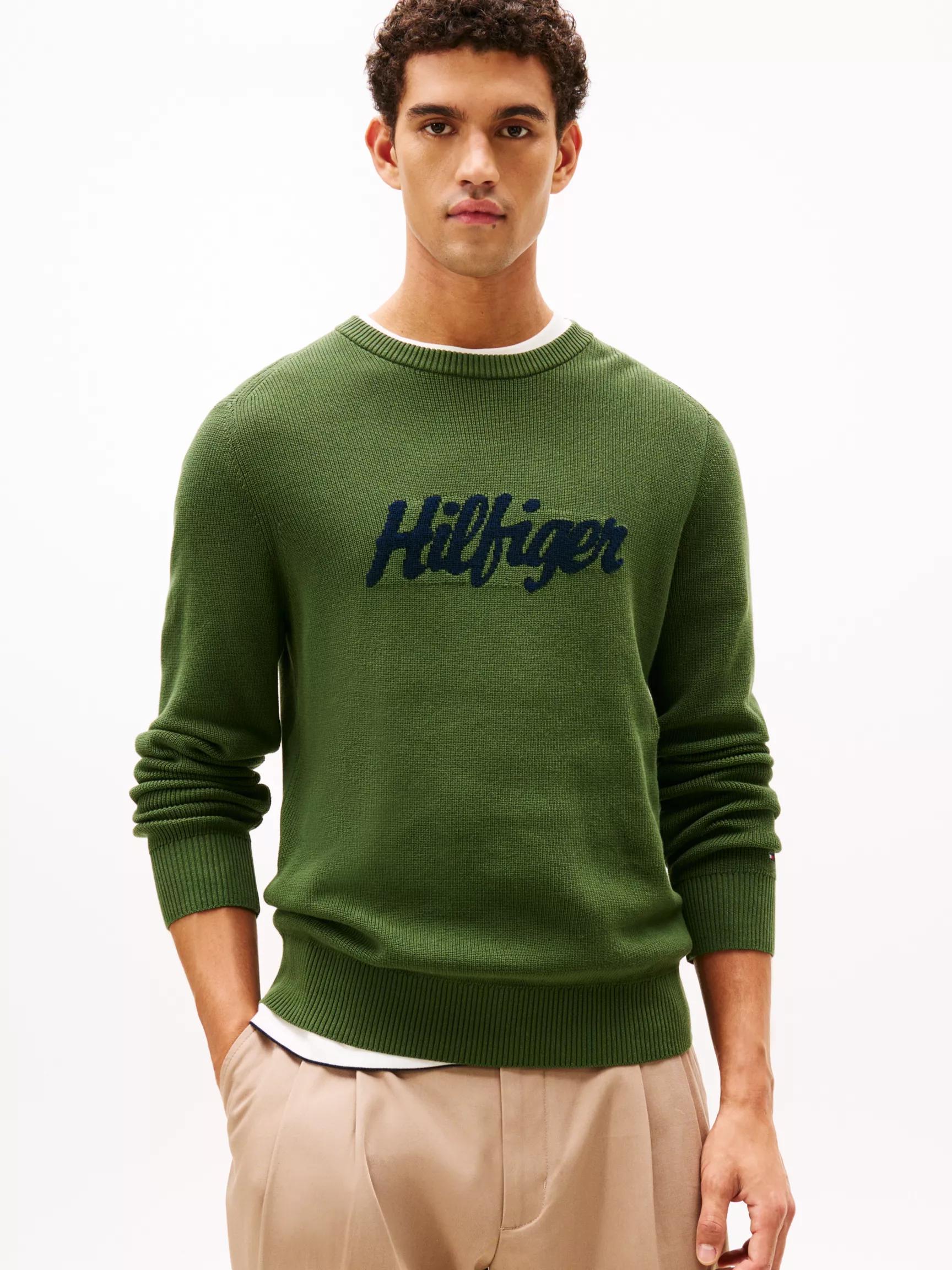 Intarsia Hilfiger Script Logo Sweater by TOMMY HILFIGER