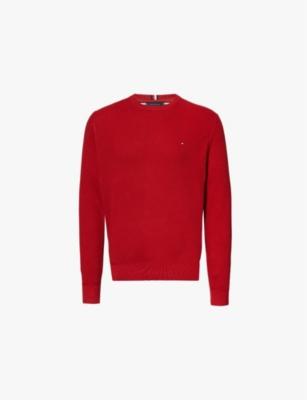 Logo-embroidered waffle-textured cotton-knitted jumper by TOMMY HILFIGER